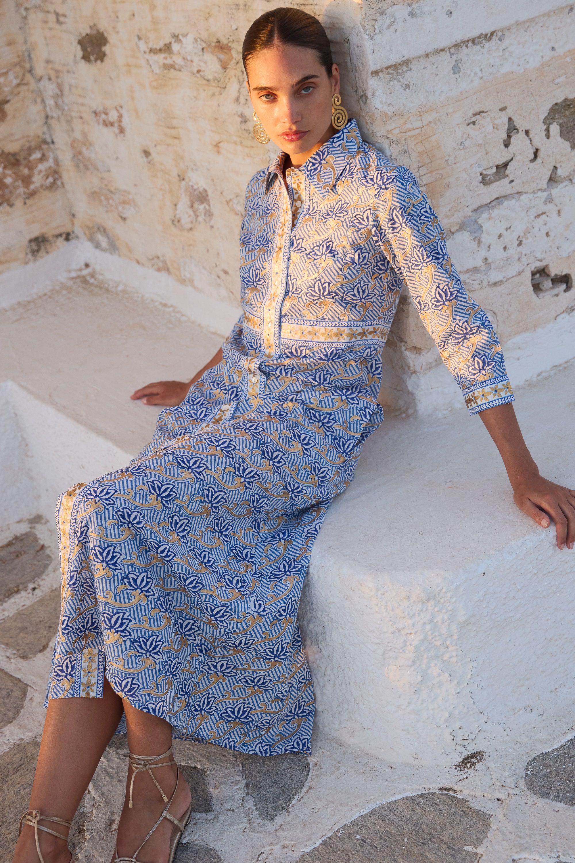 Shirt Dress Maxi- Florence Blue