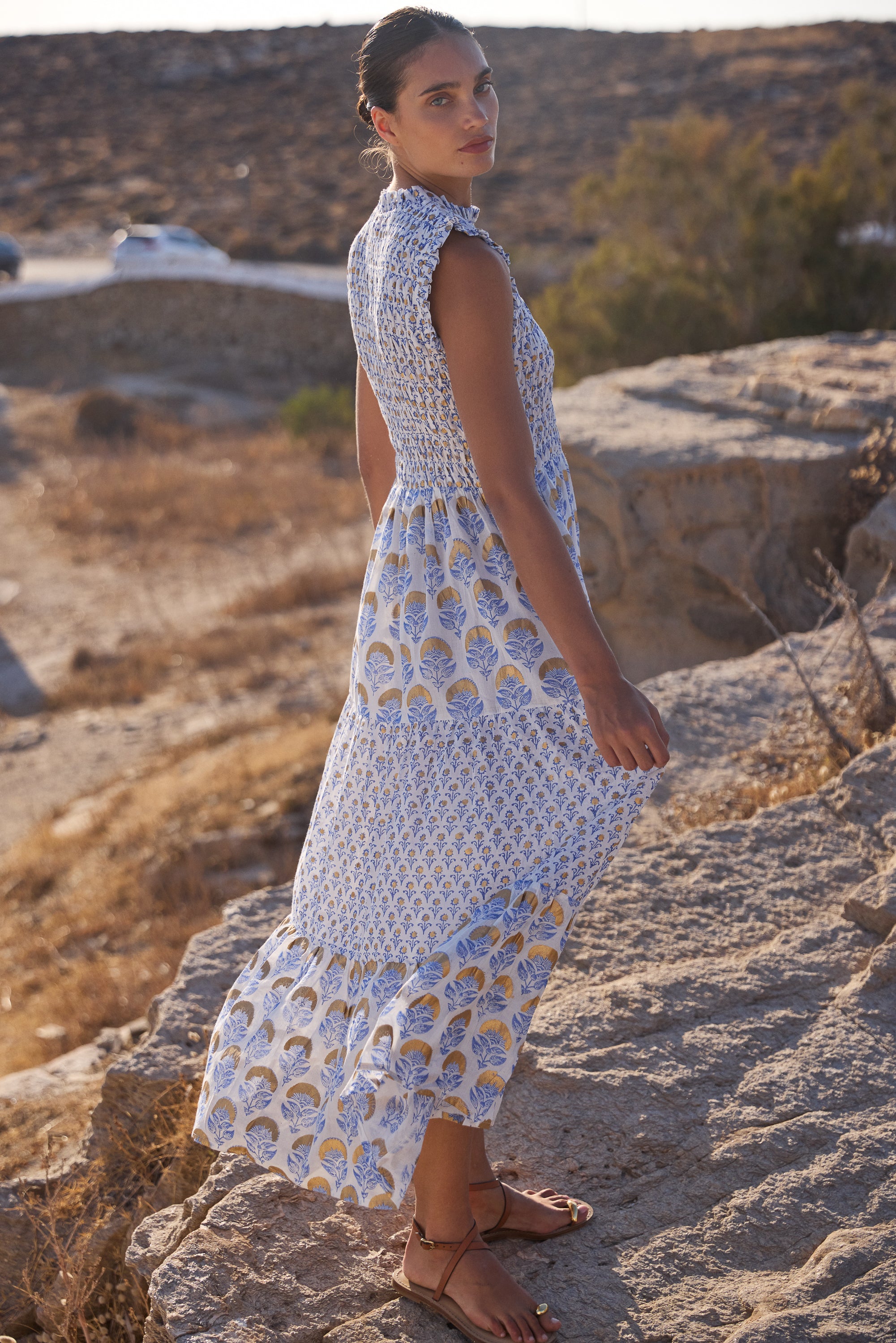 Sleeveless Smocked Maxi- Arbor Blue