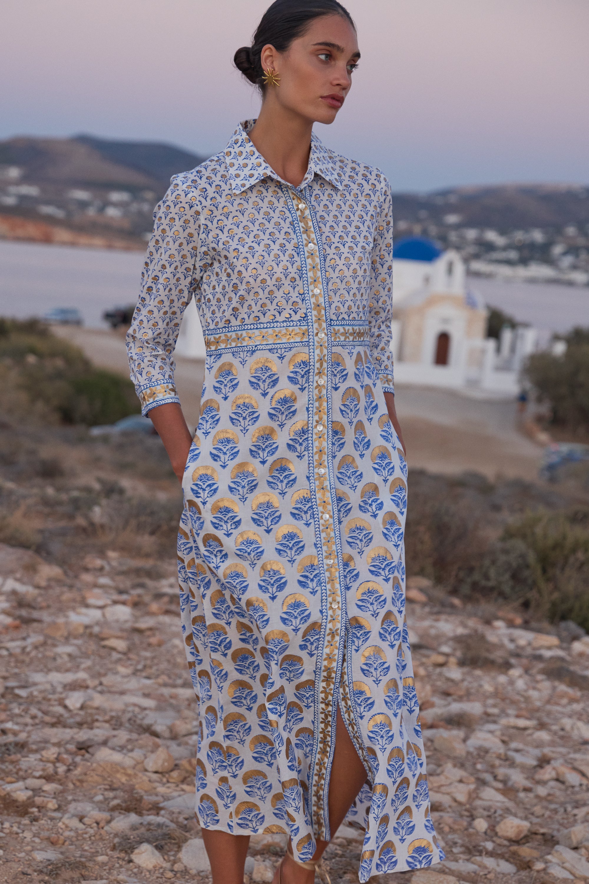 oliphant shirt dress Oliphant Arbor Blue Maxi Shirt Dress Arbor Blue / XS