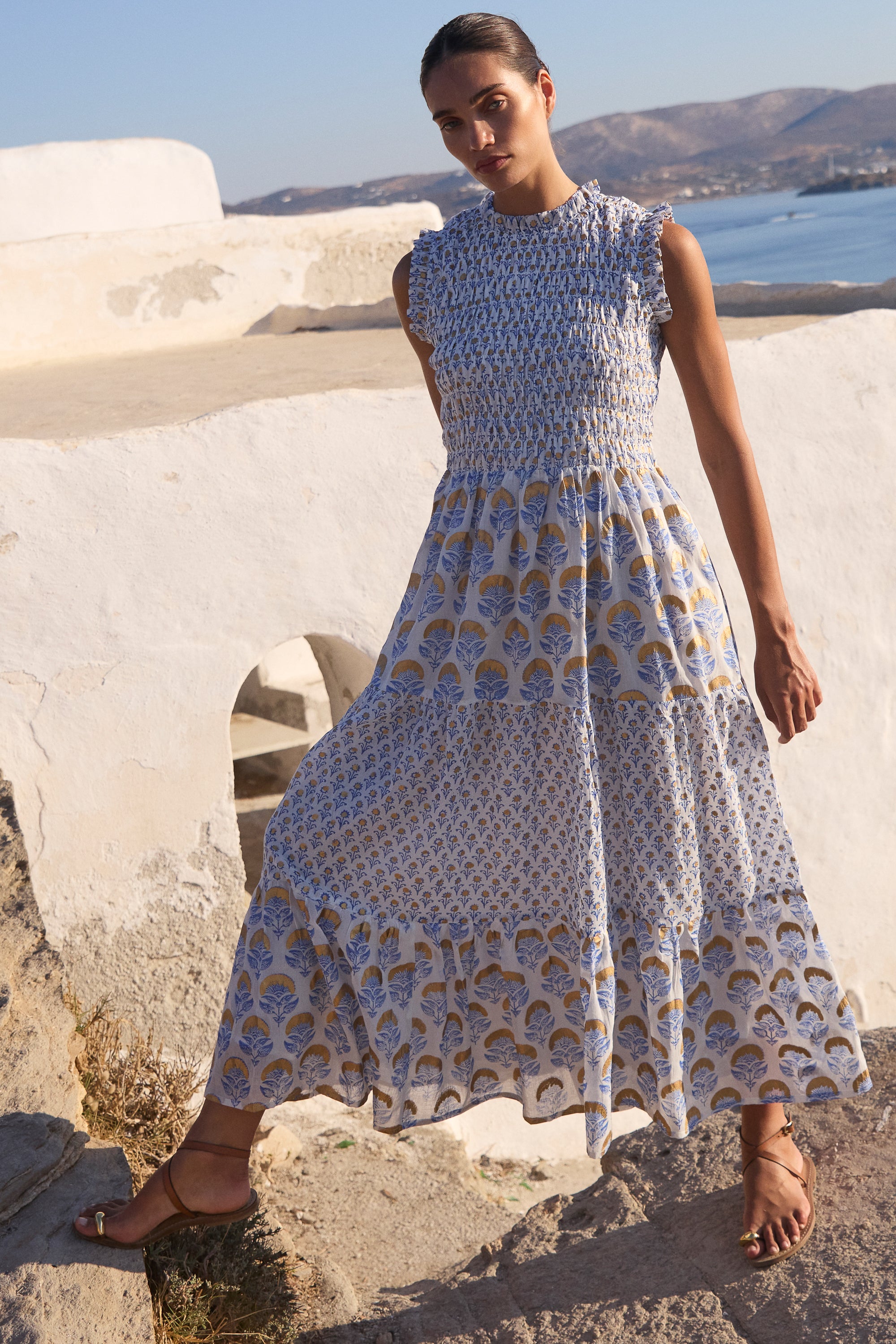 Sleeveless Smocked Maxi- Arbor Blue