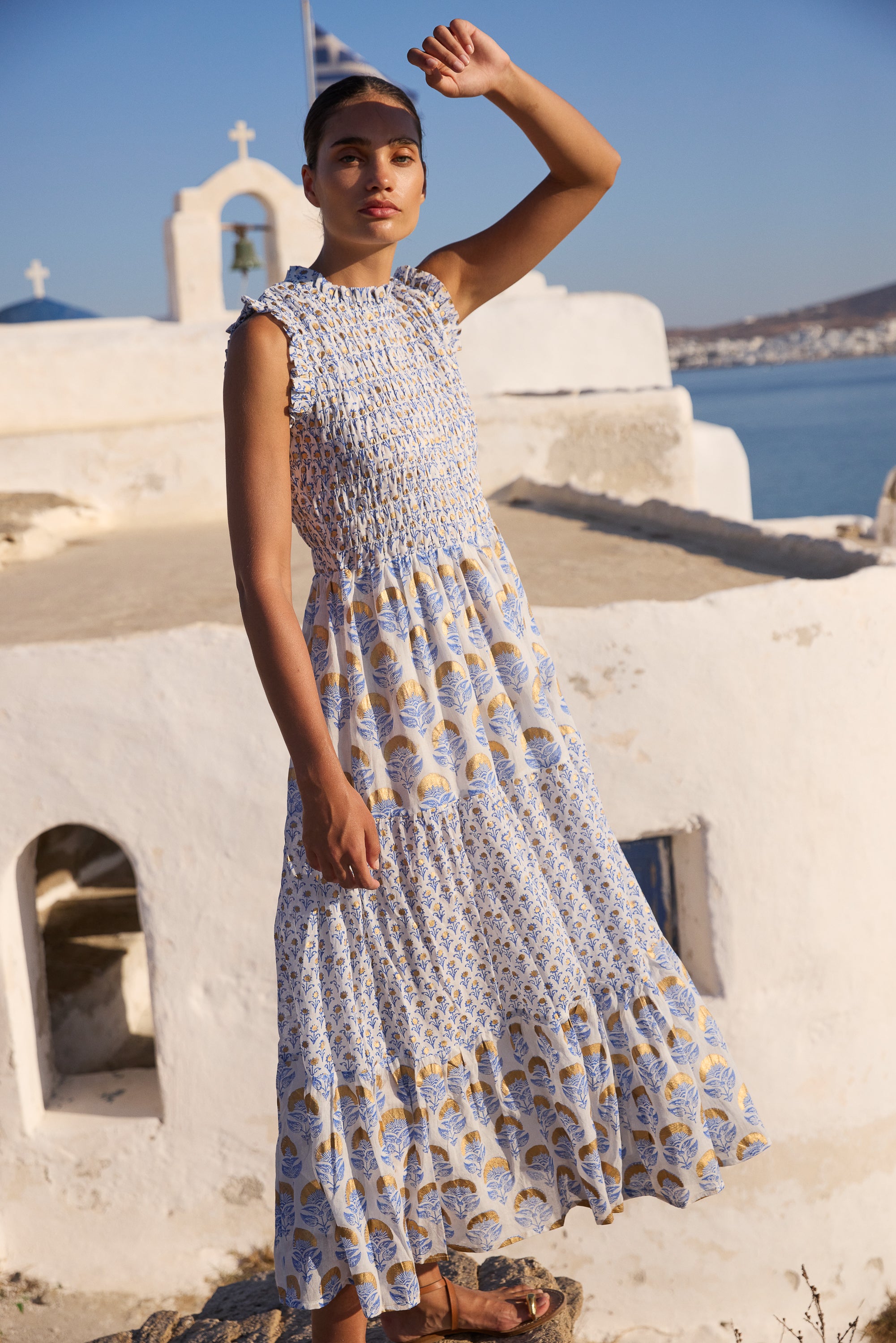 Sleeveless Smocked Maxi- Arbor Blue