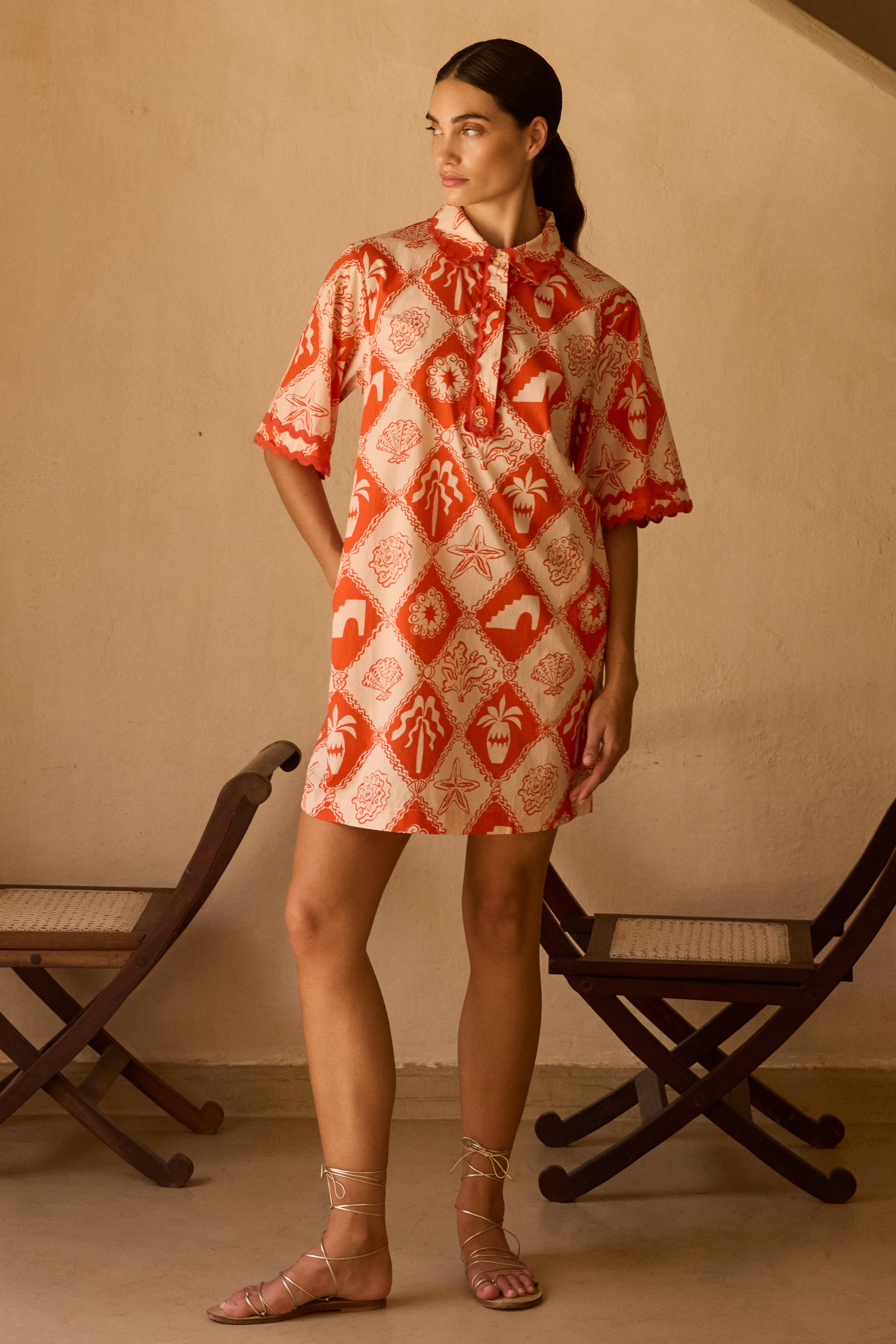 Collared Shirt Dress Mini- Asterias Red