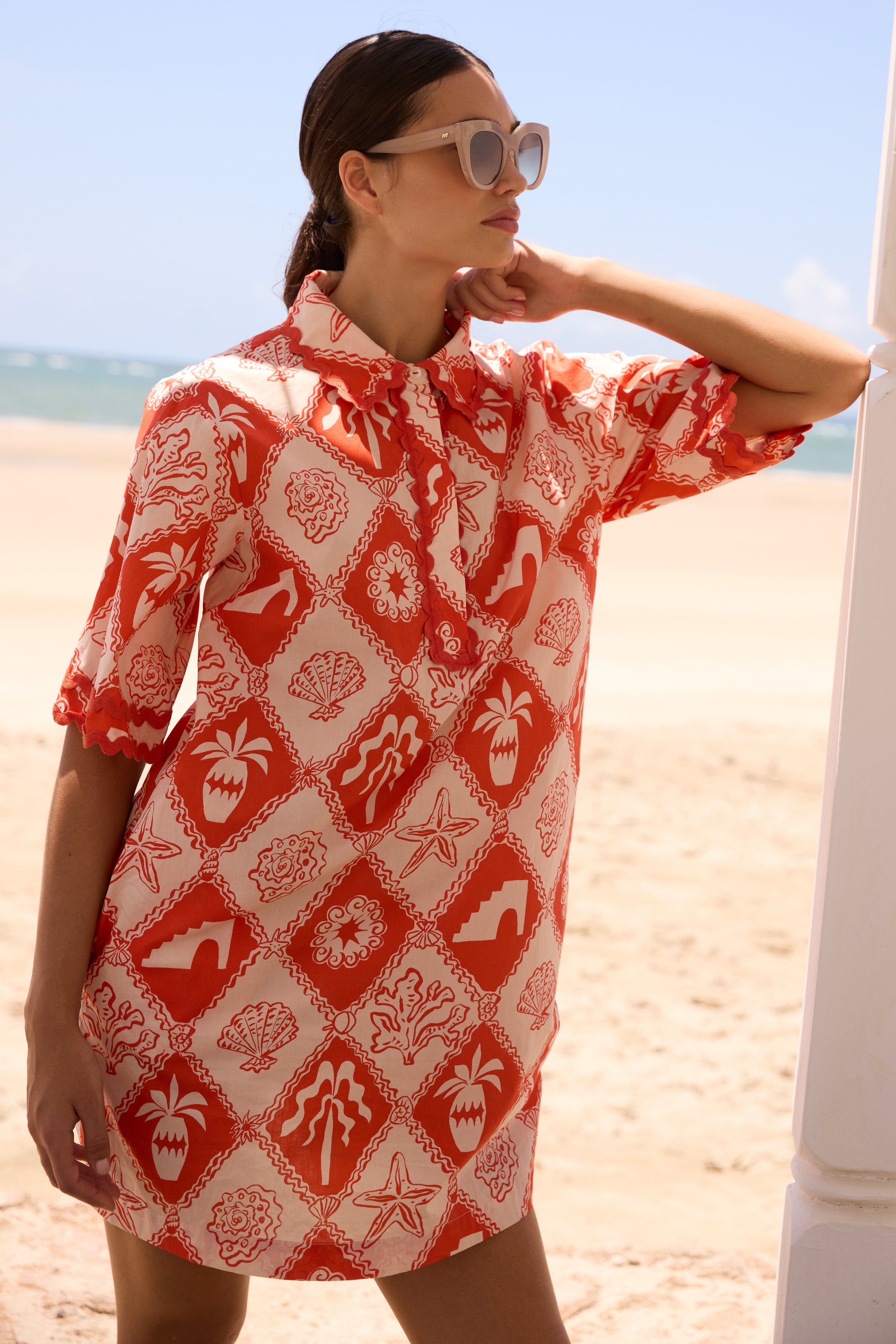 Collared Shirt Dress Mini- Asterias Red