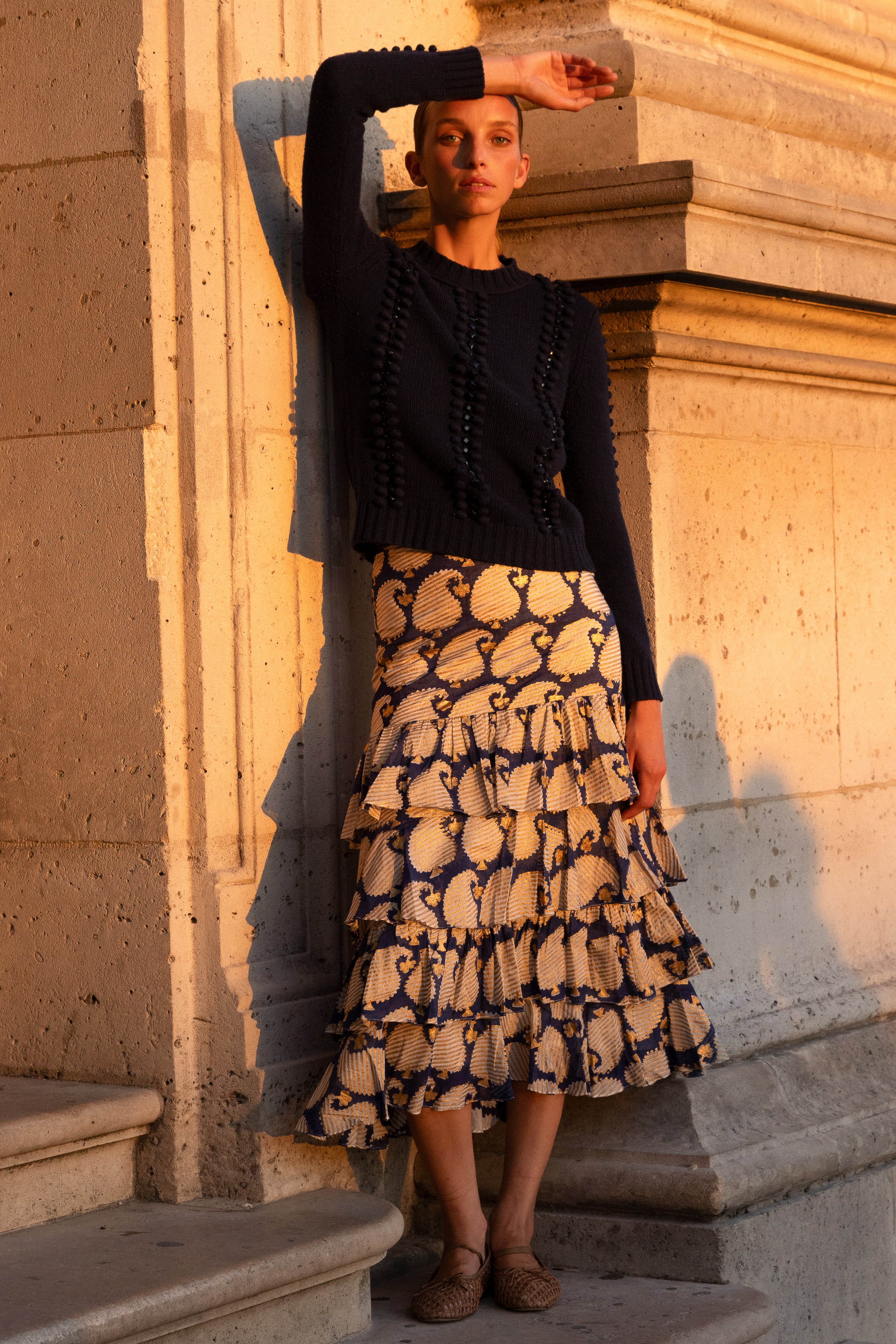 Ruffle Maxi Skirt- Agra Navy