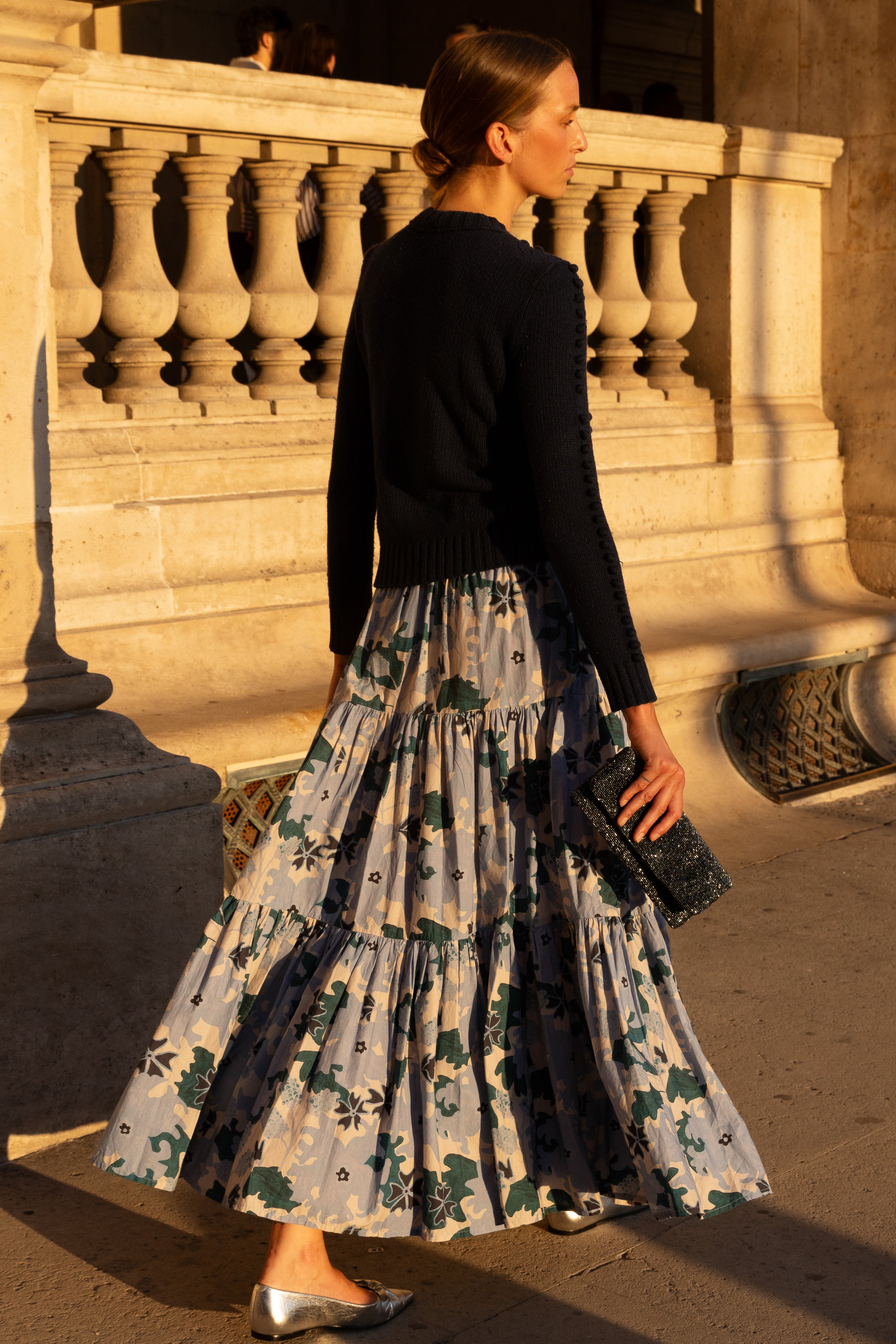 Tiered Maxi Skirt- Suzani Blue