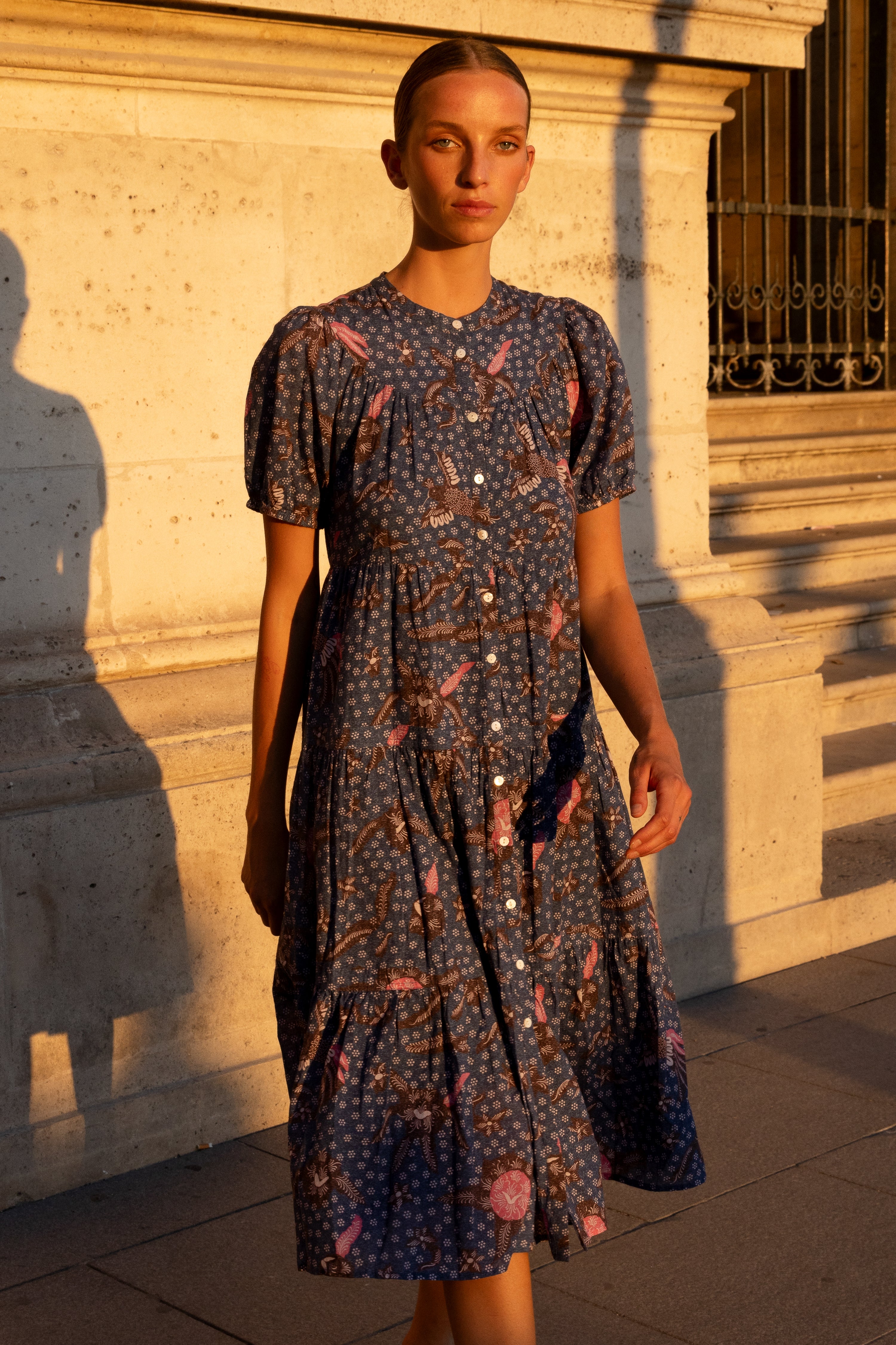 Scoop Tiered Midi- Bali Navy