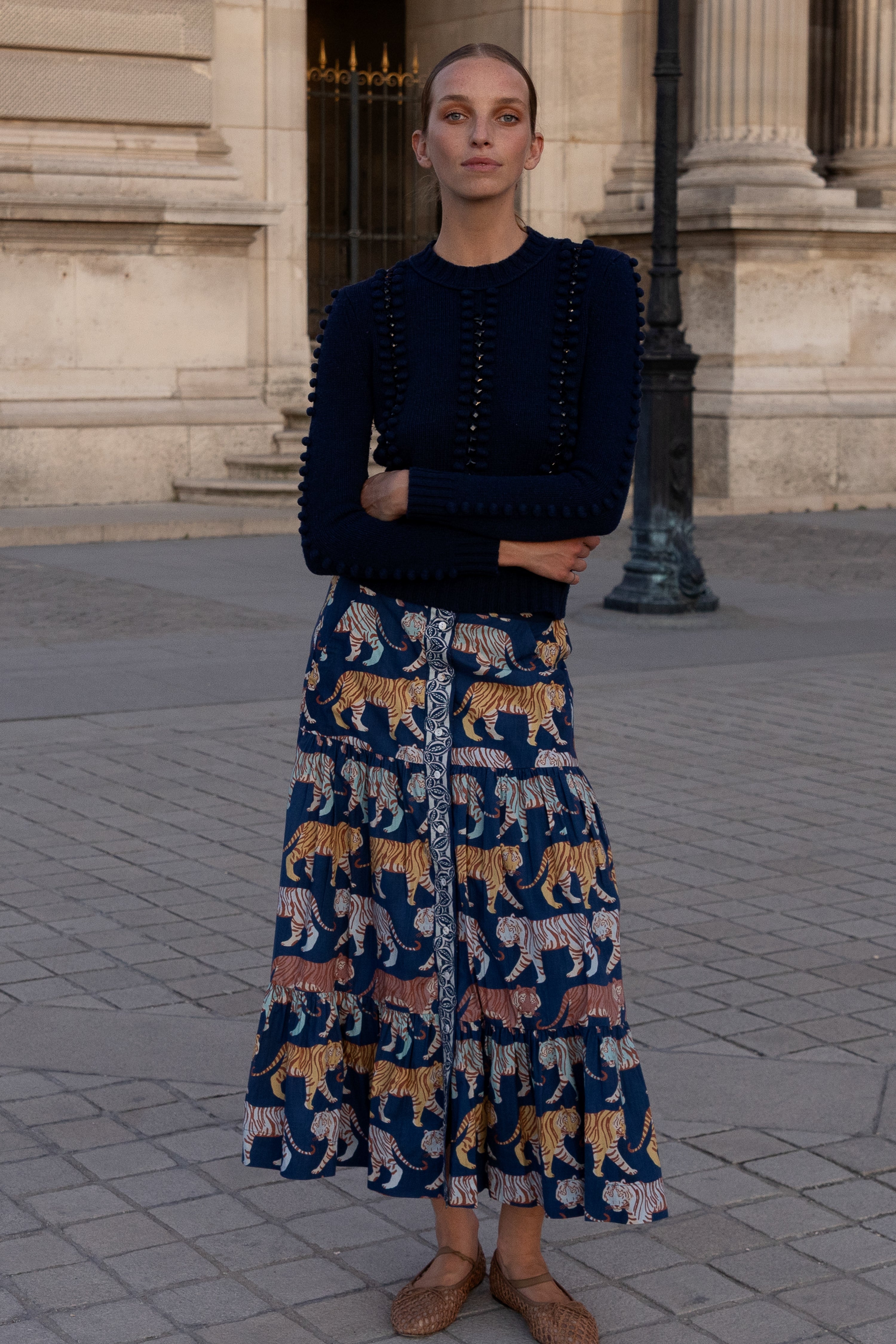 Button Front Skirt- Raj Navy