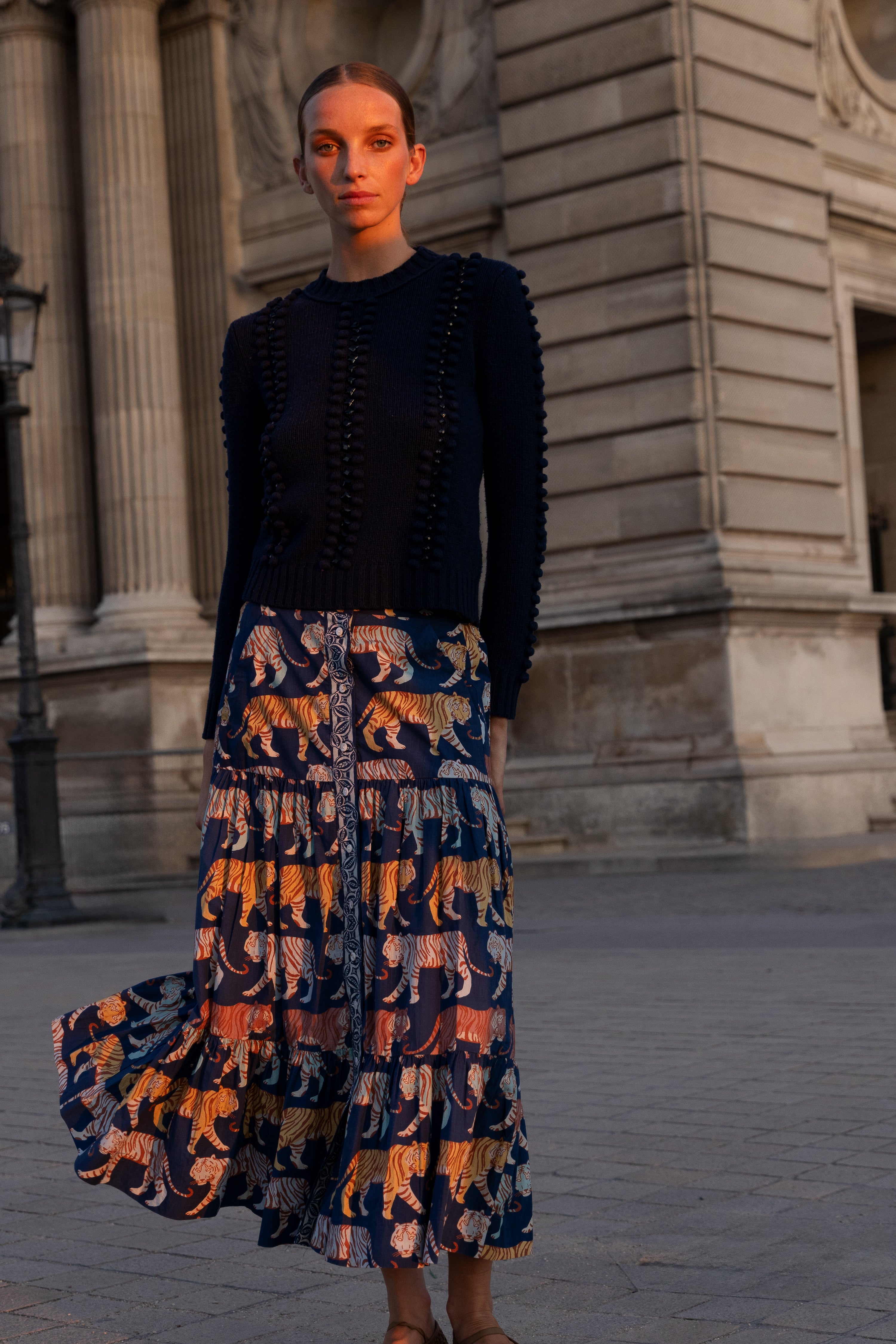 Button Front Skirt- Raj Navy