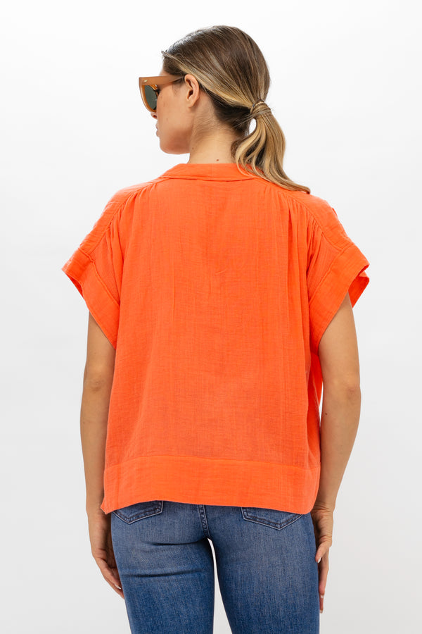 Roll Sleeve Top- Bahama Orange