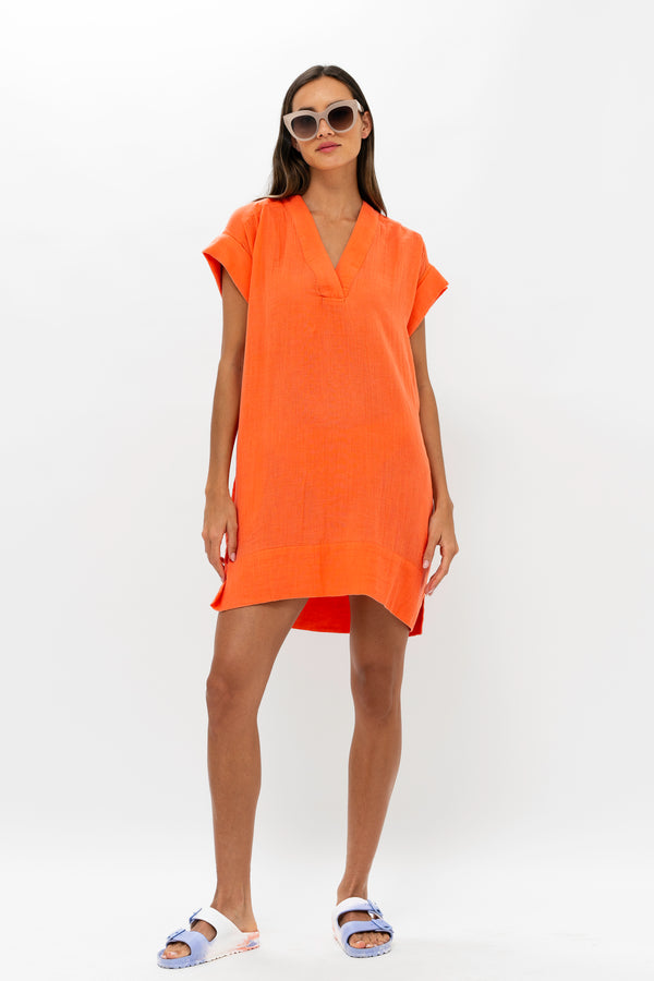 V-Neck Roll Sleeve Mini- Bahama Orange