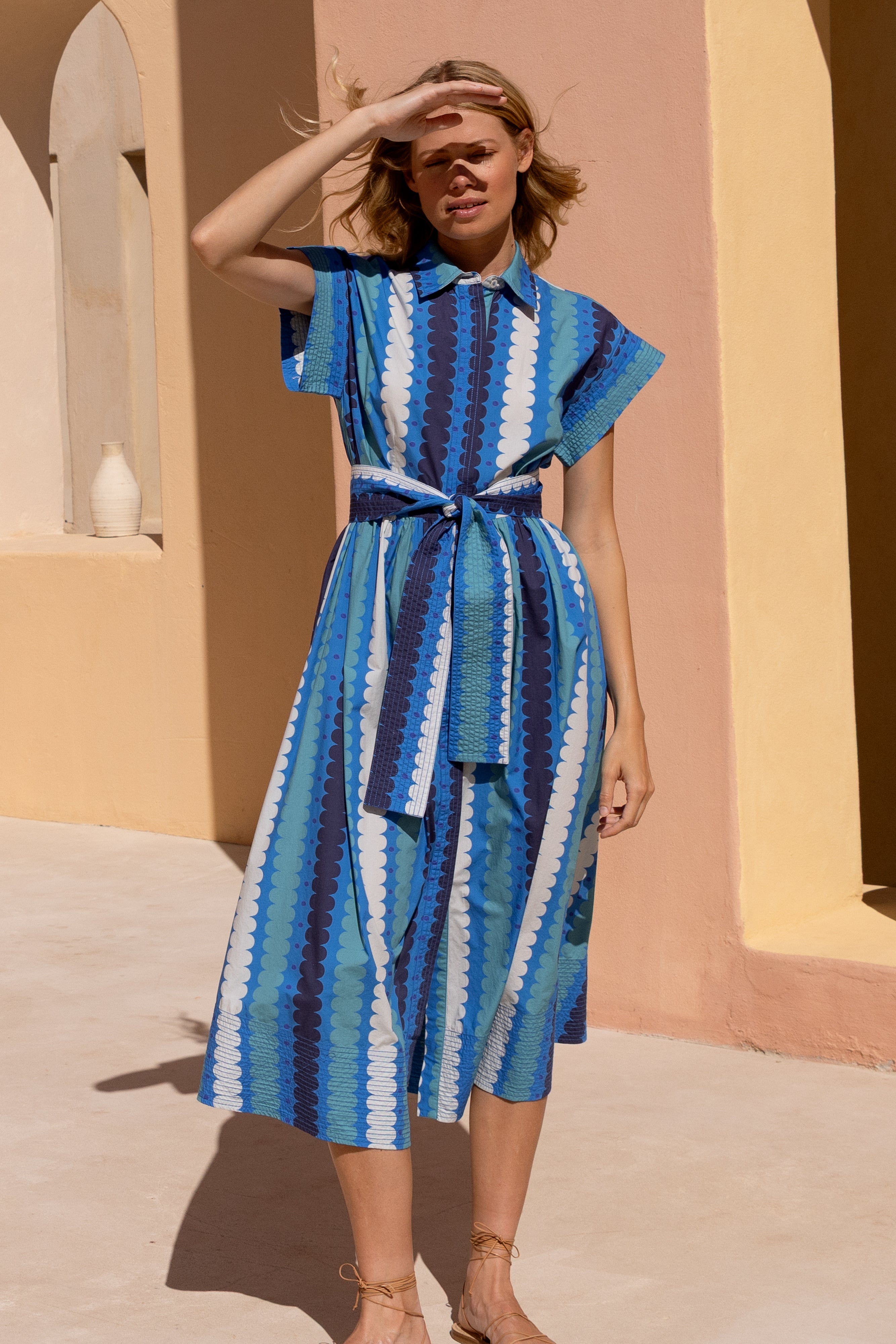 Belted Shirt Dress- Meko Blue