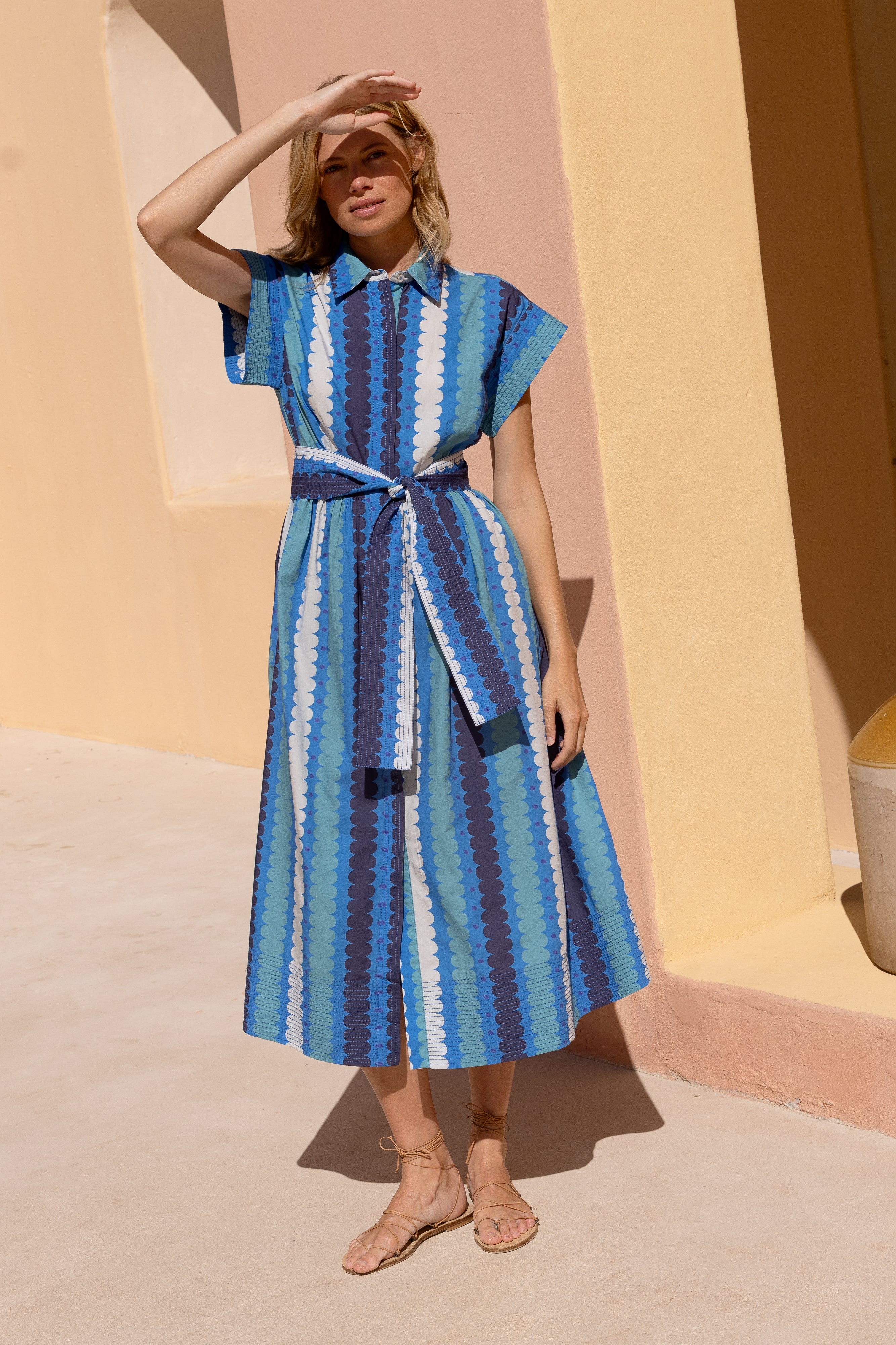Belted Shirt Dress- Meko Blue