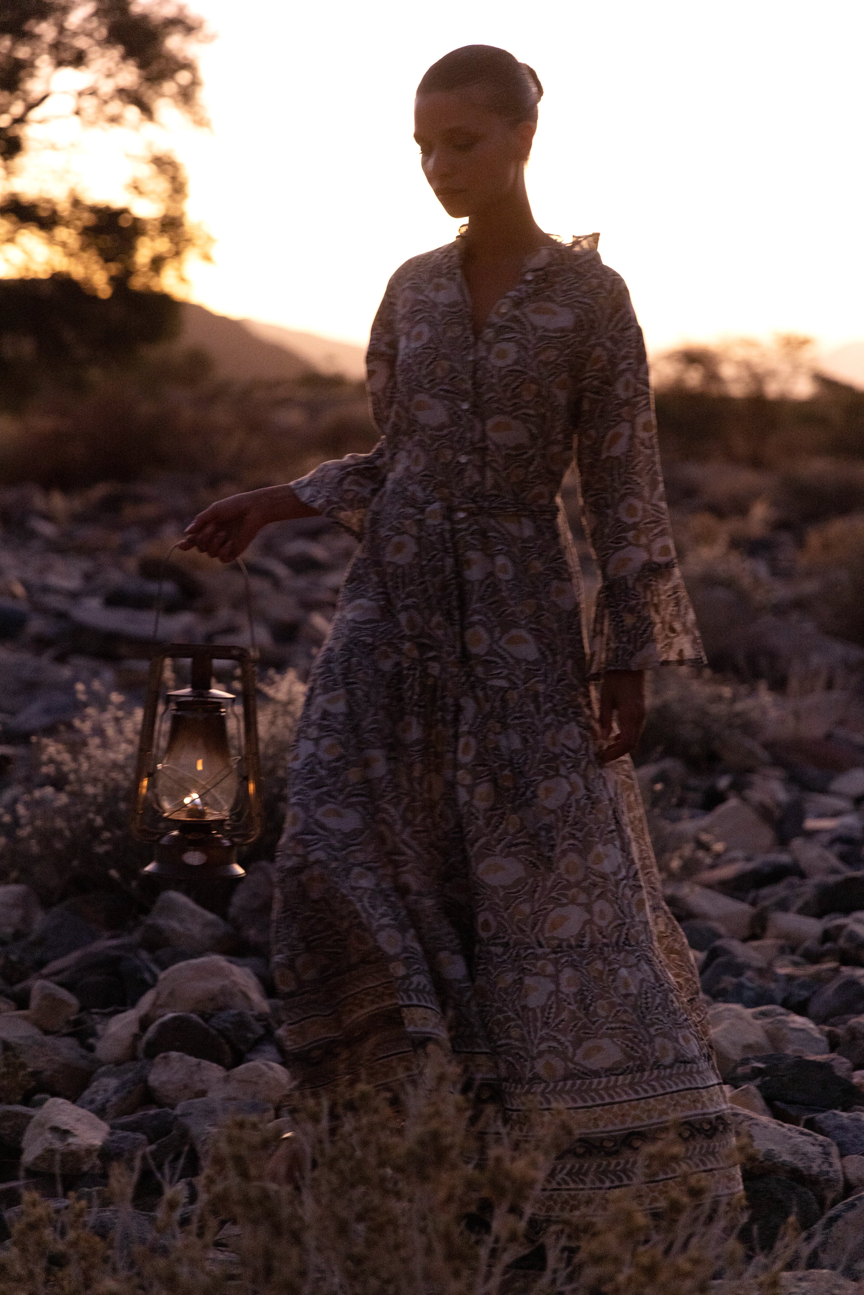 Ruffle Collar Bell Maxi- Birch Taupe