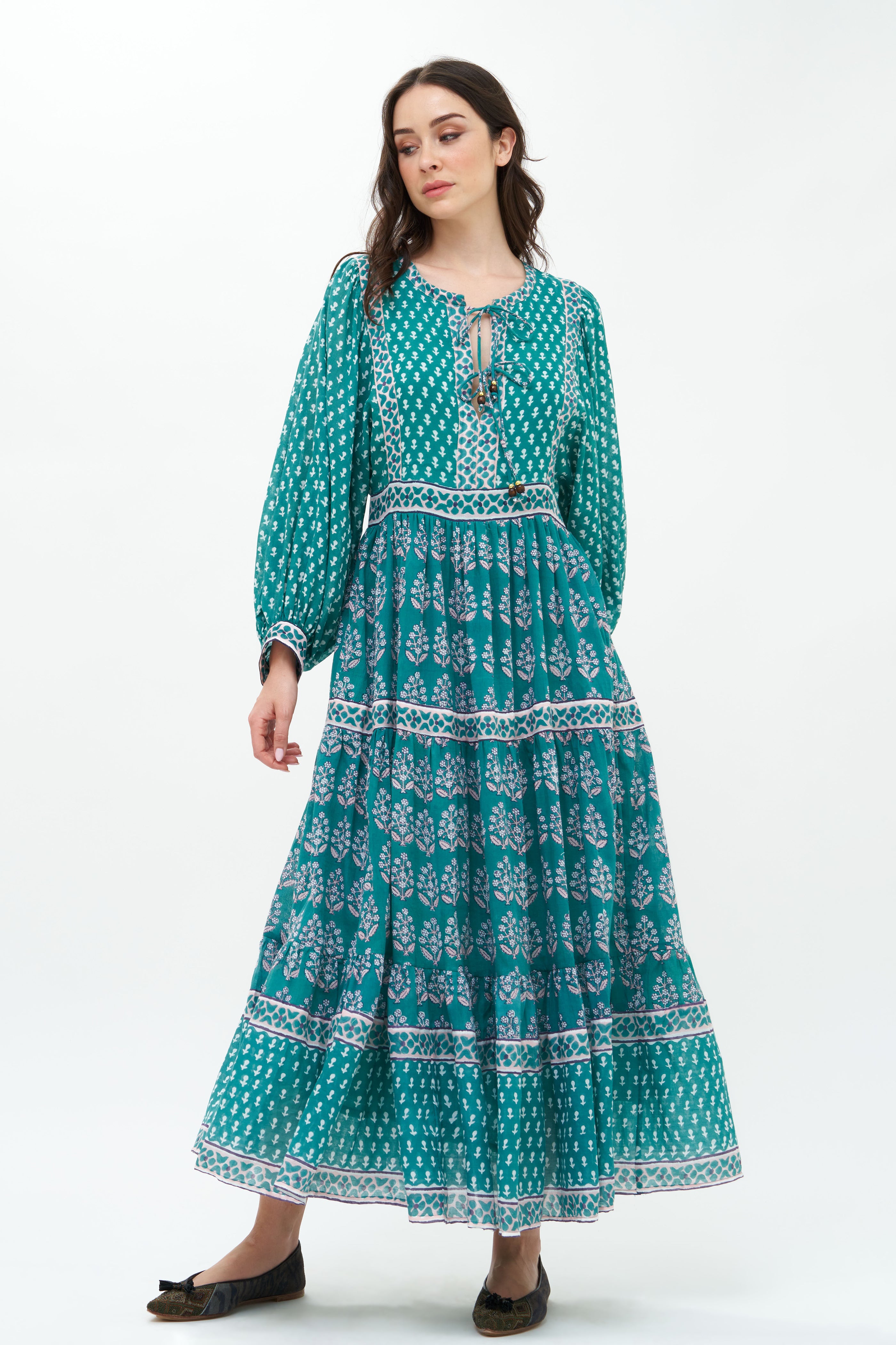 Tie Front Balloon Maxi- Bodrum Green