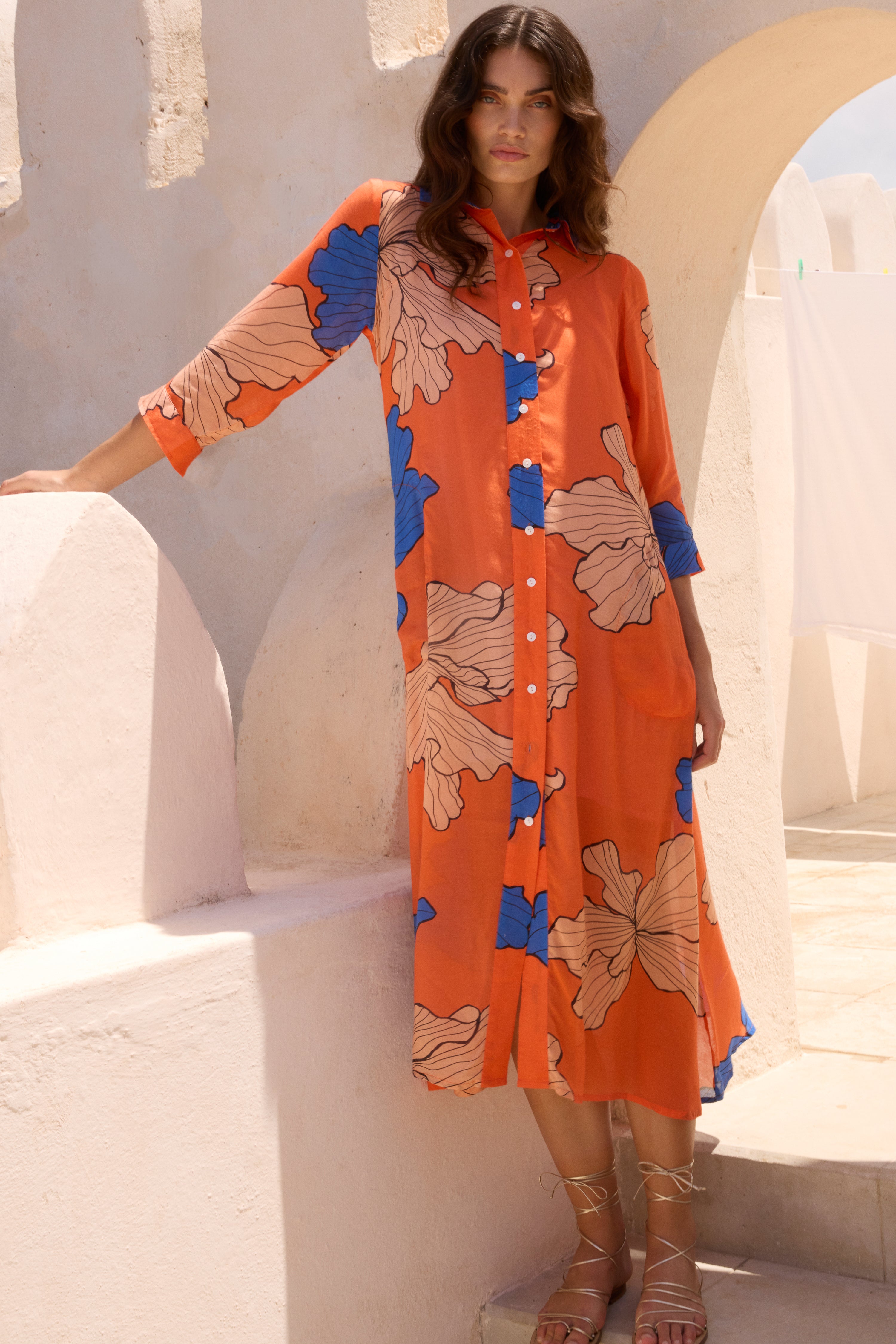 Shirt Dress Midi- Bora Bora Red