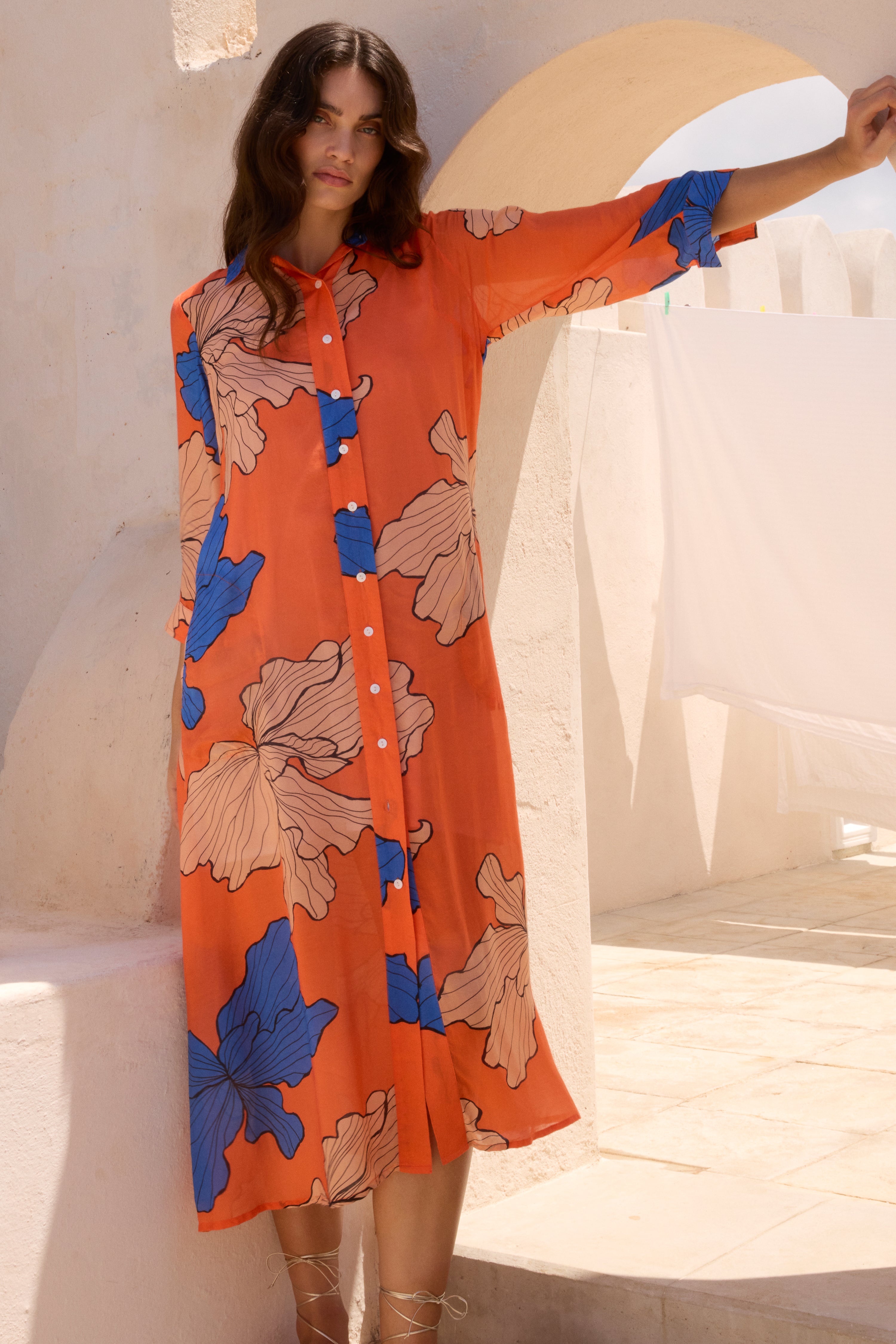 Shirt Dress Midi- Bora Bora Red