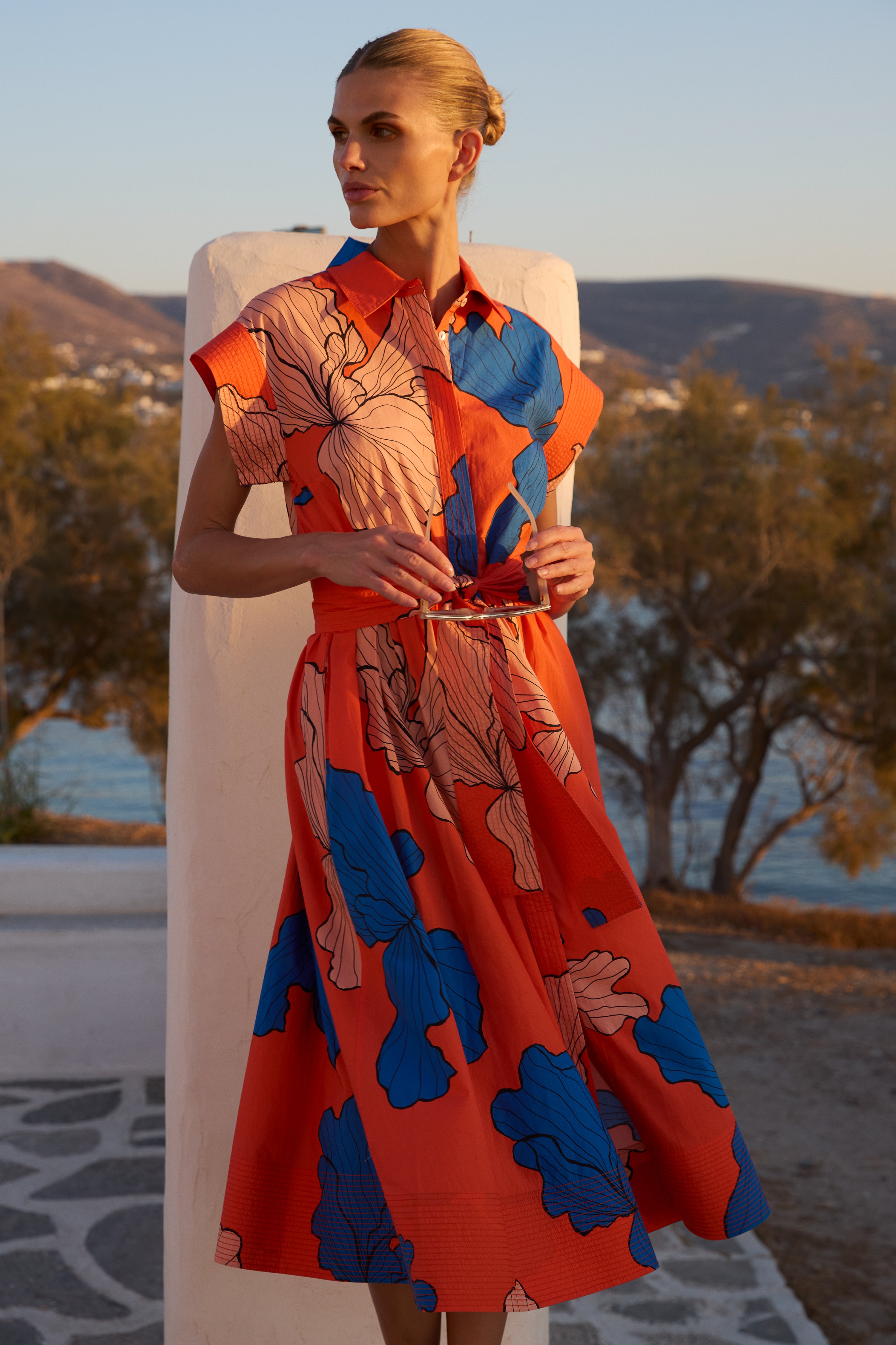 Belted Shirt Dress- Bora Bora Red