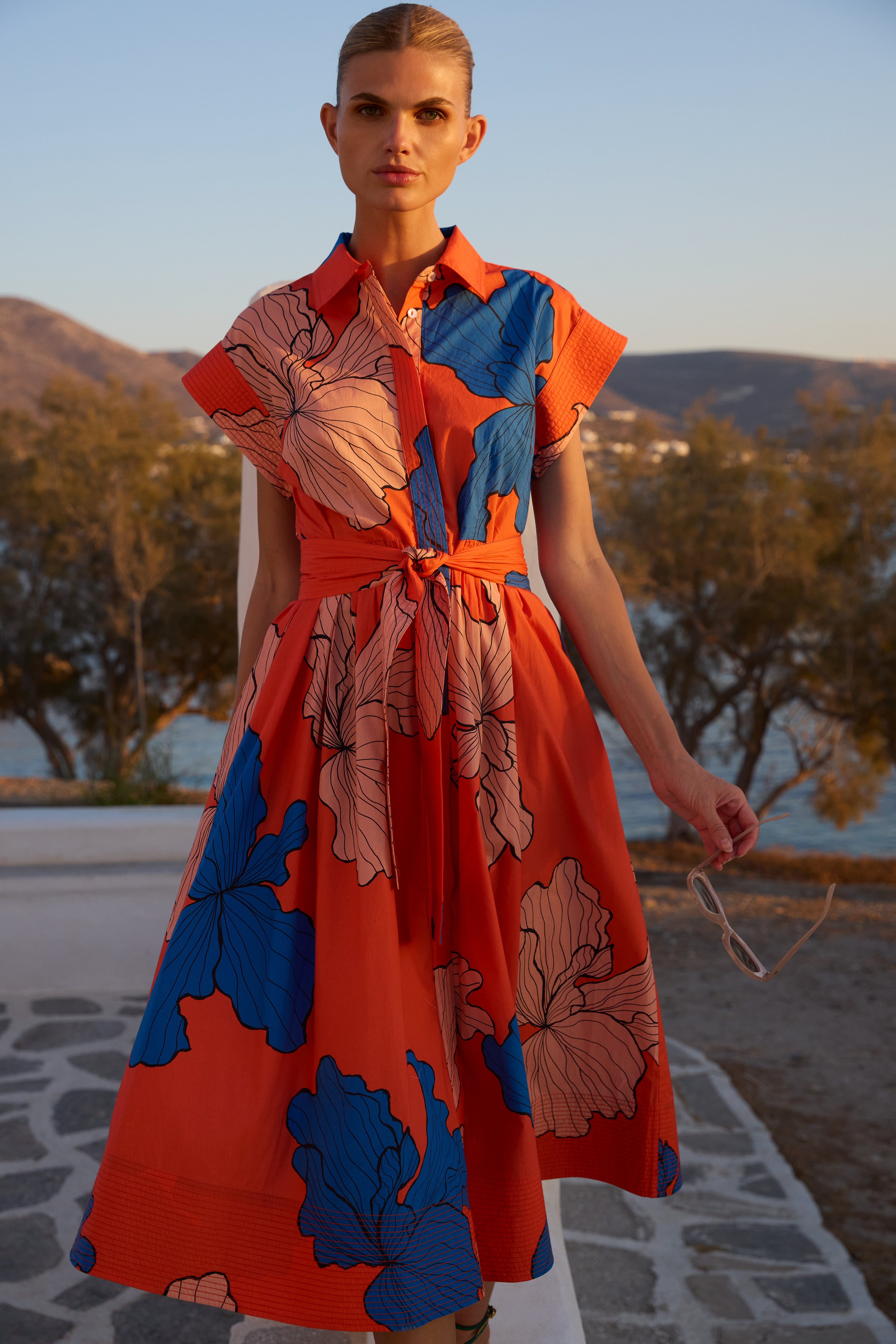 Belted Shirt Dress- Bora Bora Red