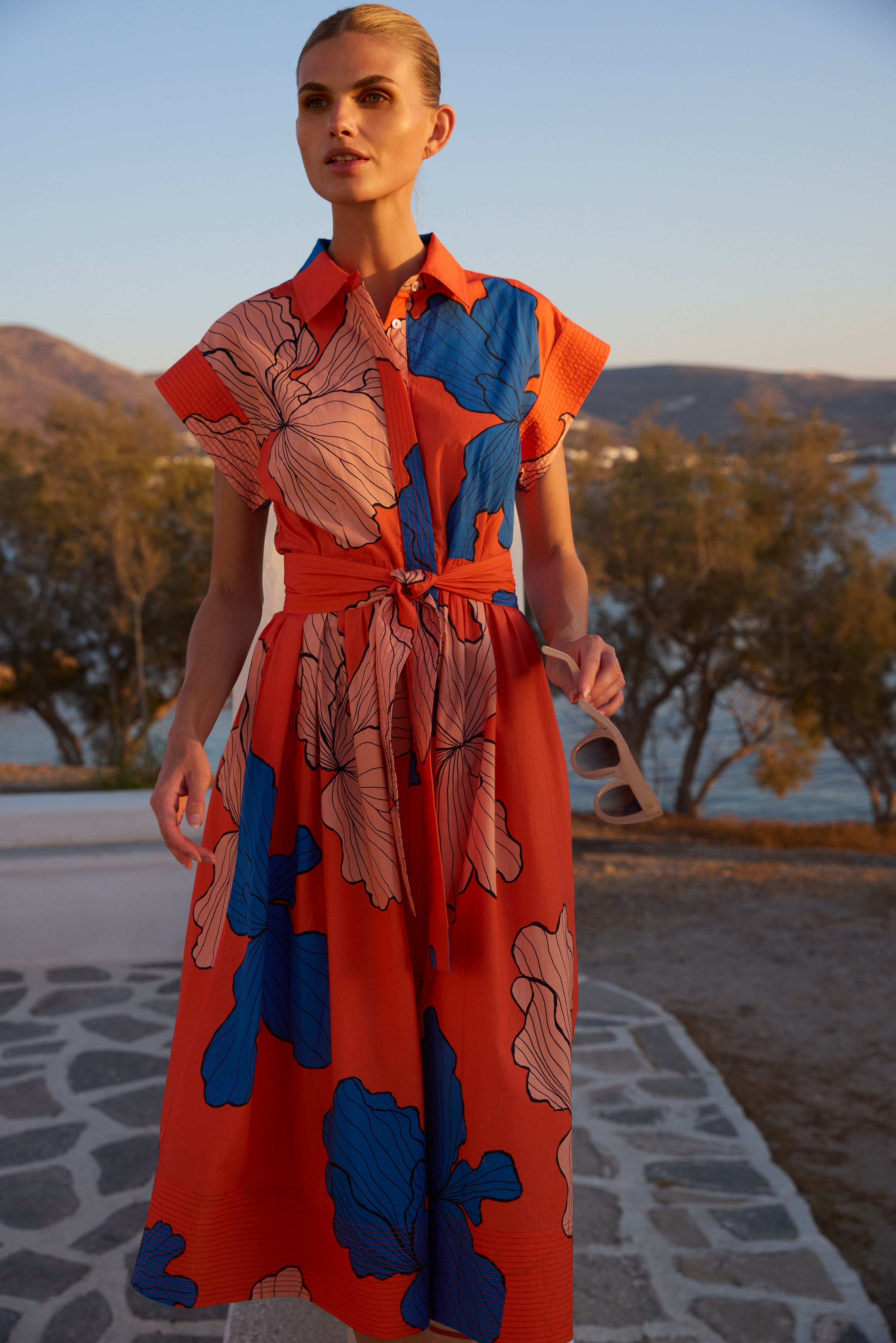 Belted Shirt Dress- Bora Bora Red