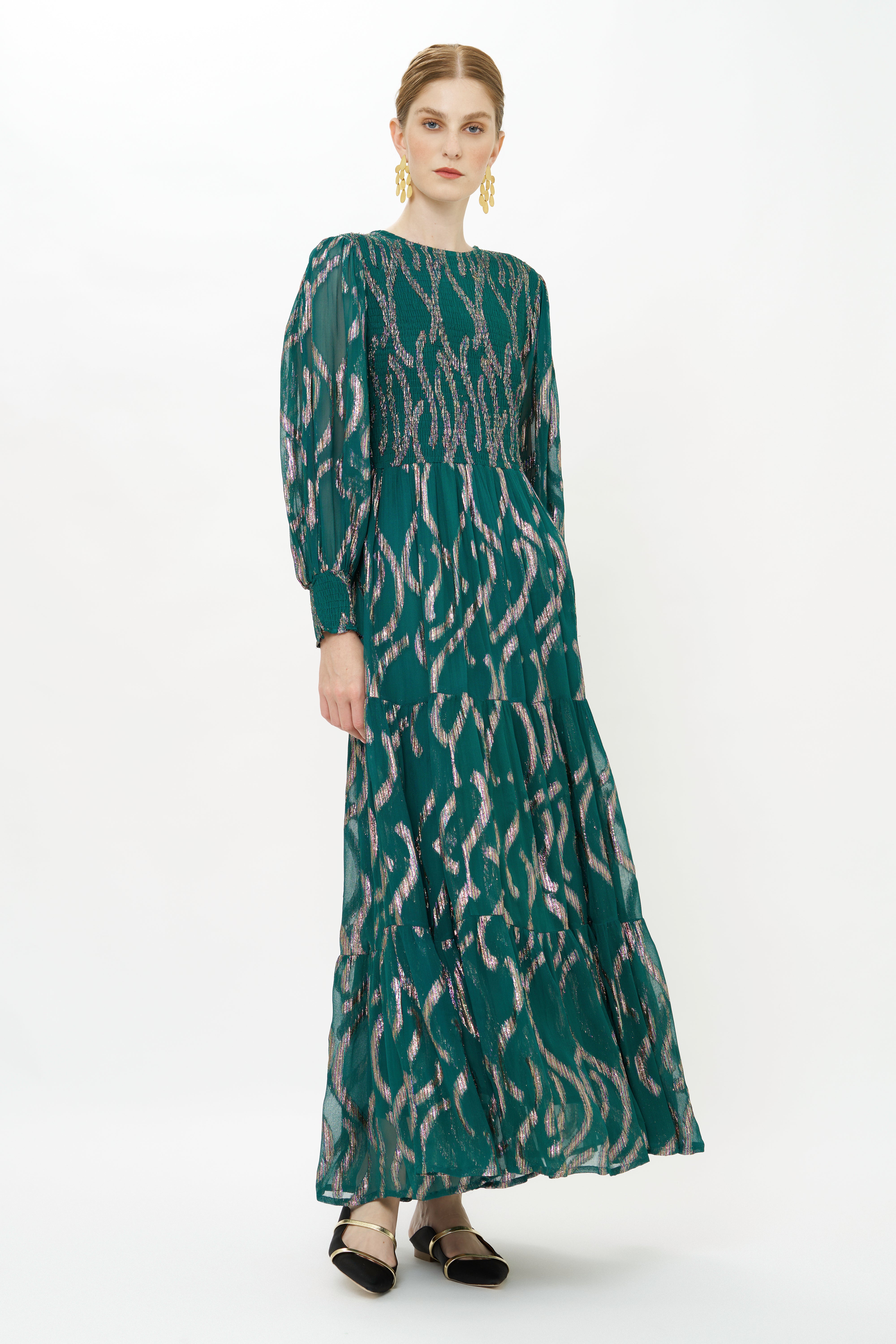 Smocked Top Maxi- Borealis Jade