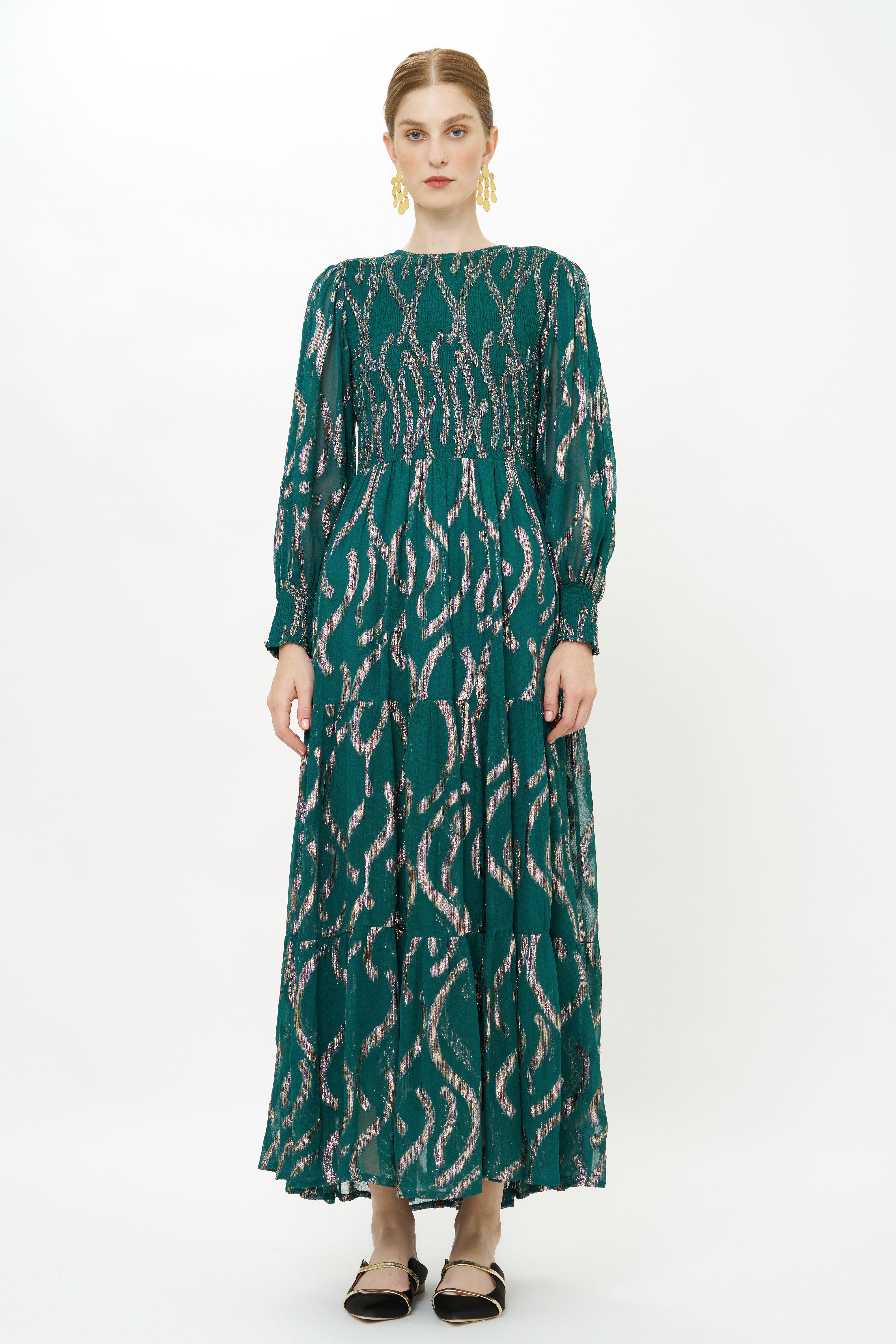 Smocked Top Maxi- Borealis Jade
