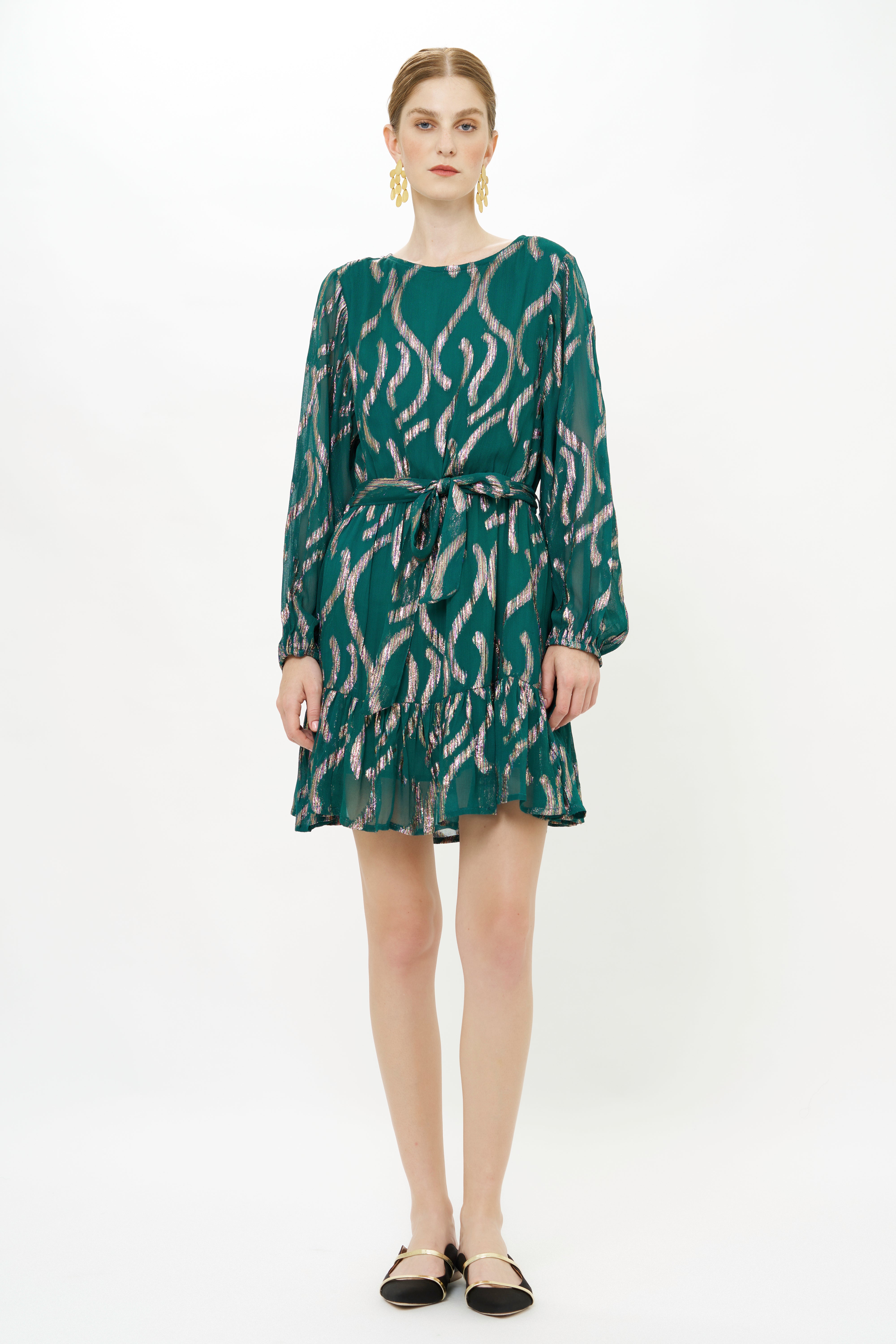 Long Sleeve Flirty Short Dress- Borealis Jade