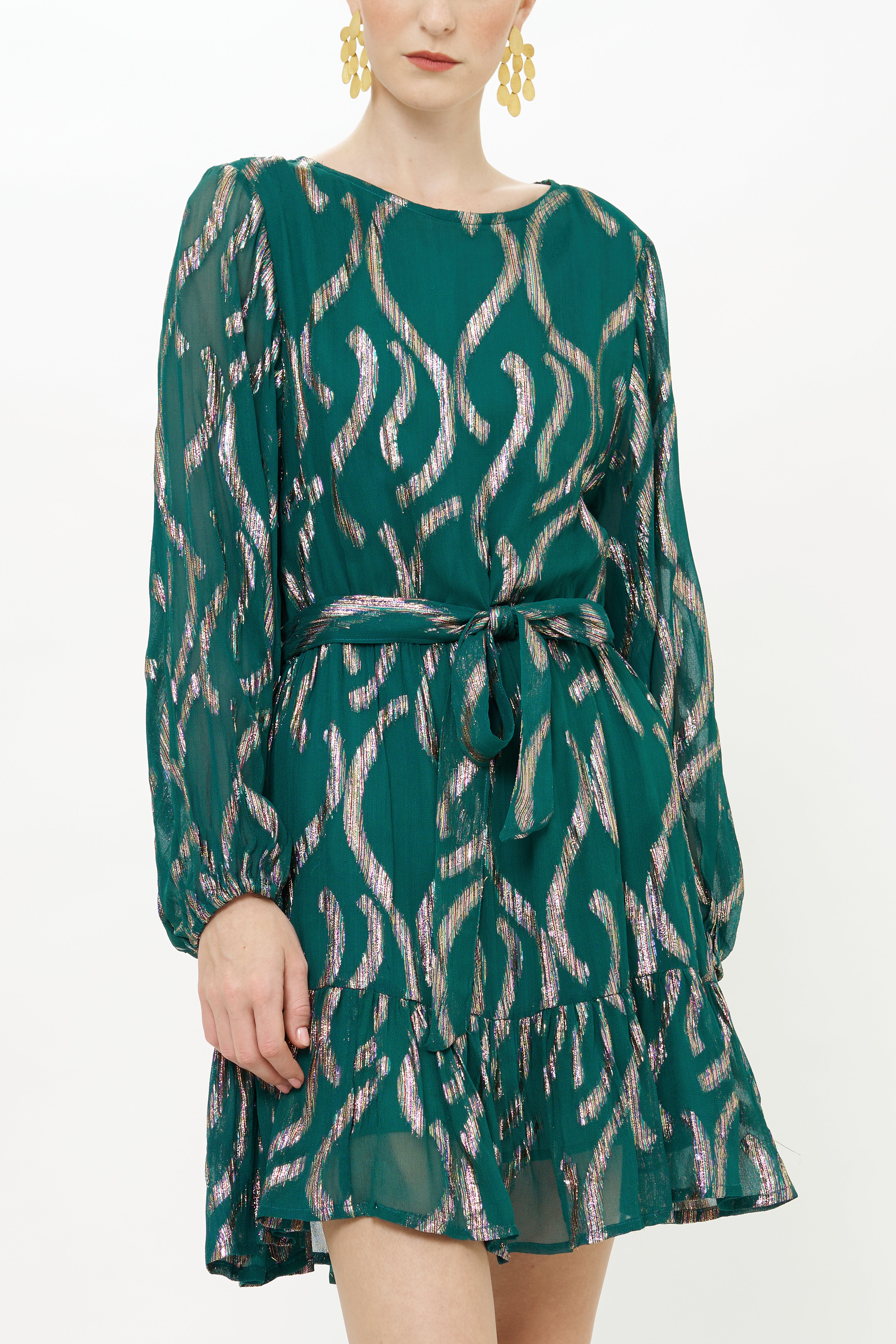 Long Sleeve Flirty Short Dress- Borealis Jade