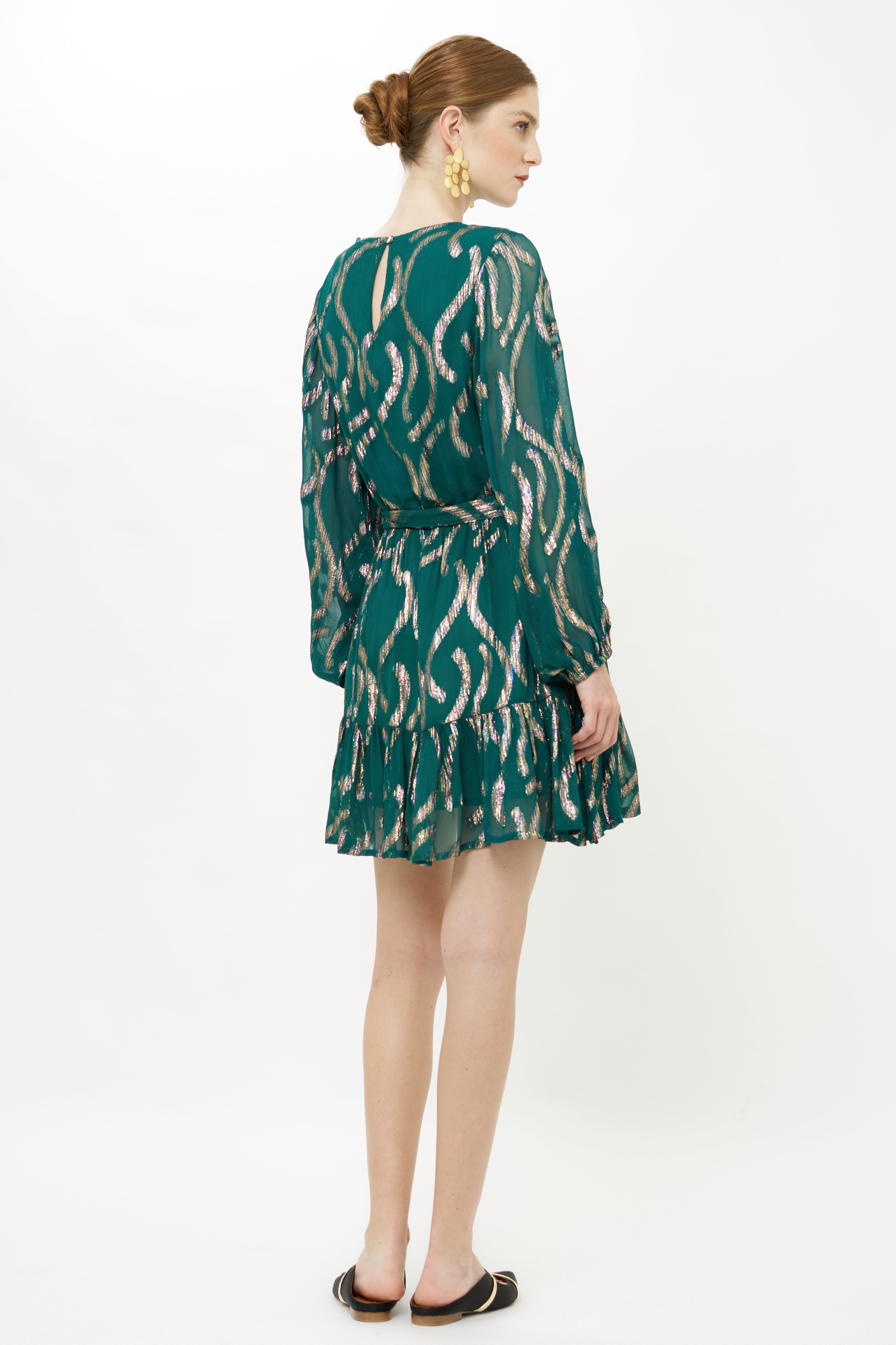 Long Sleeve Flirty Short Dress- Borealis Jade