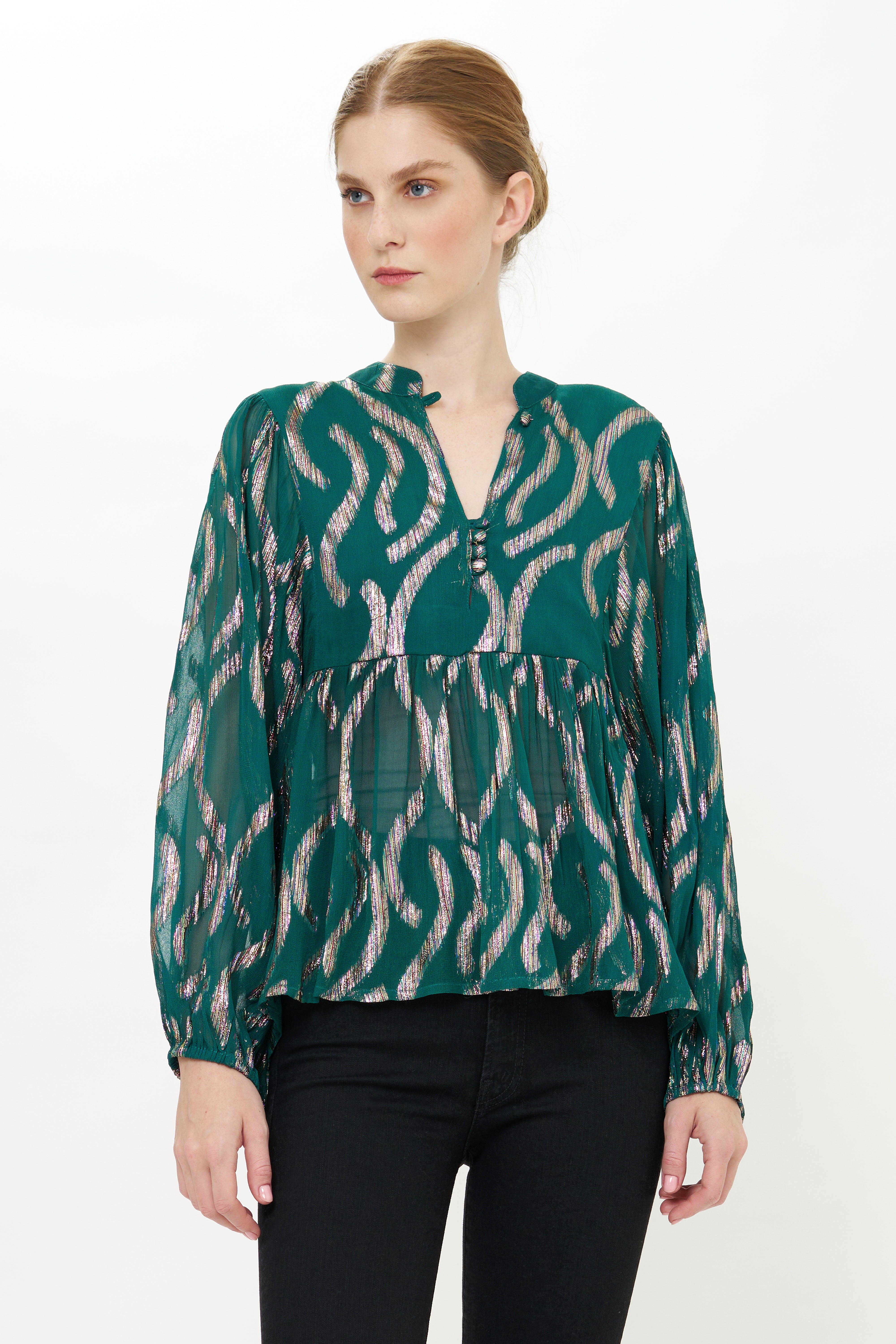 Mandarin Balloon Top- Borealis Jade