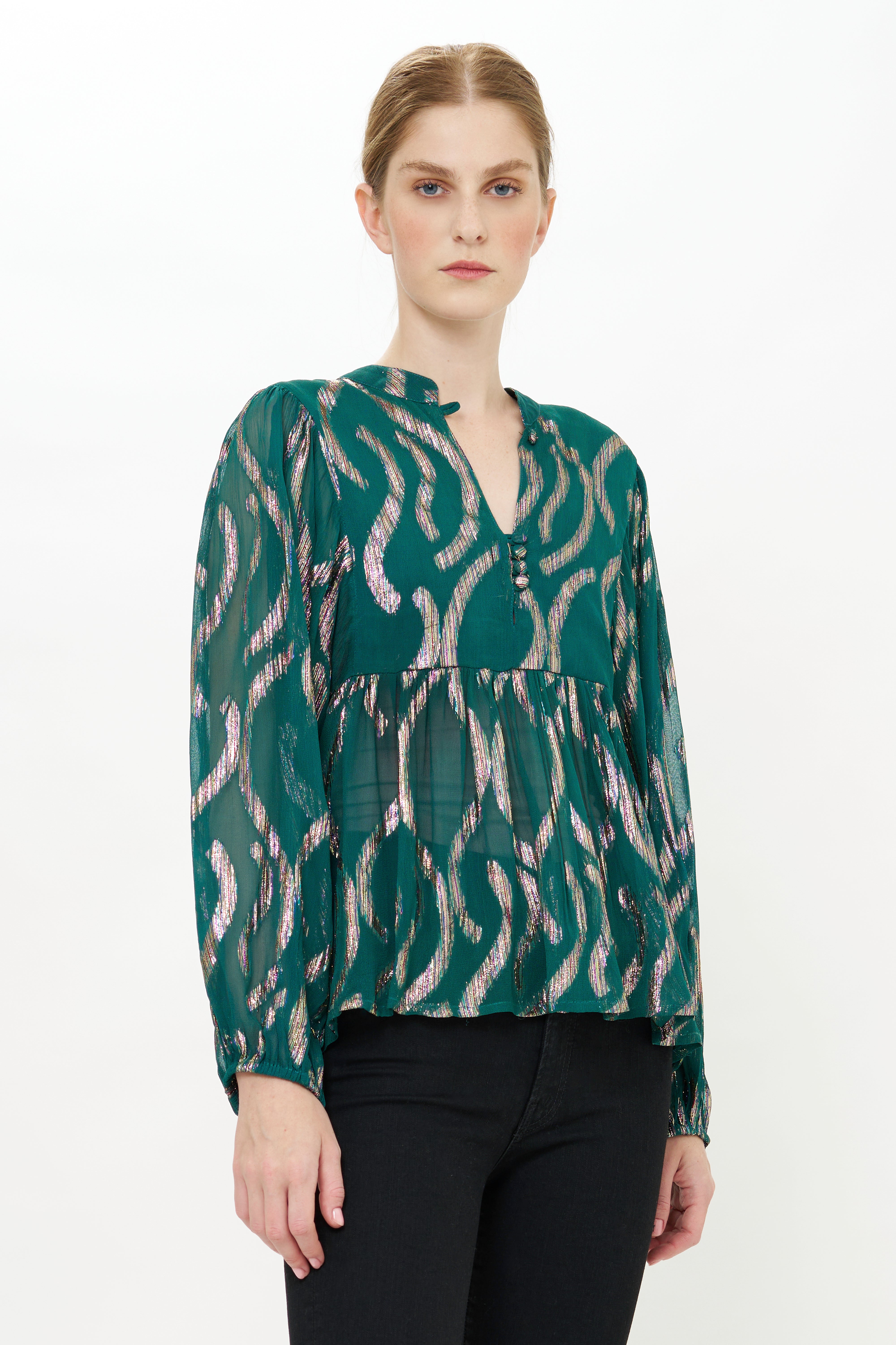 Mandarin Balloon Top- Borealis Jade
