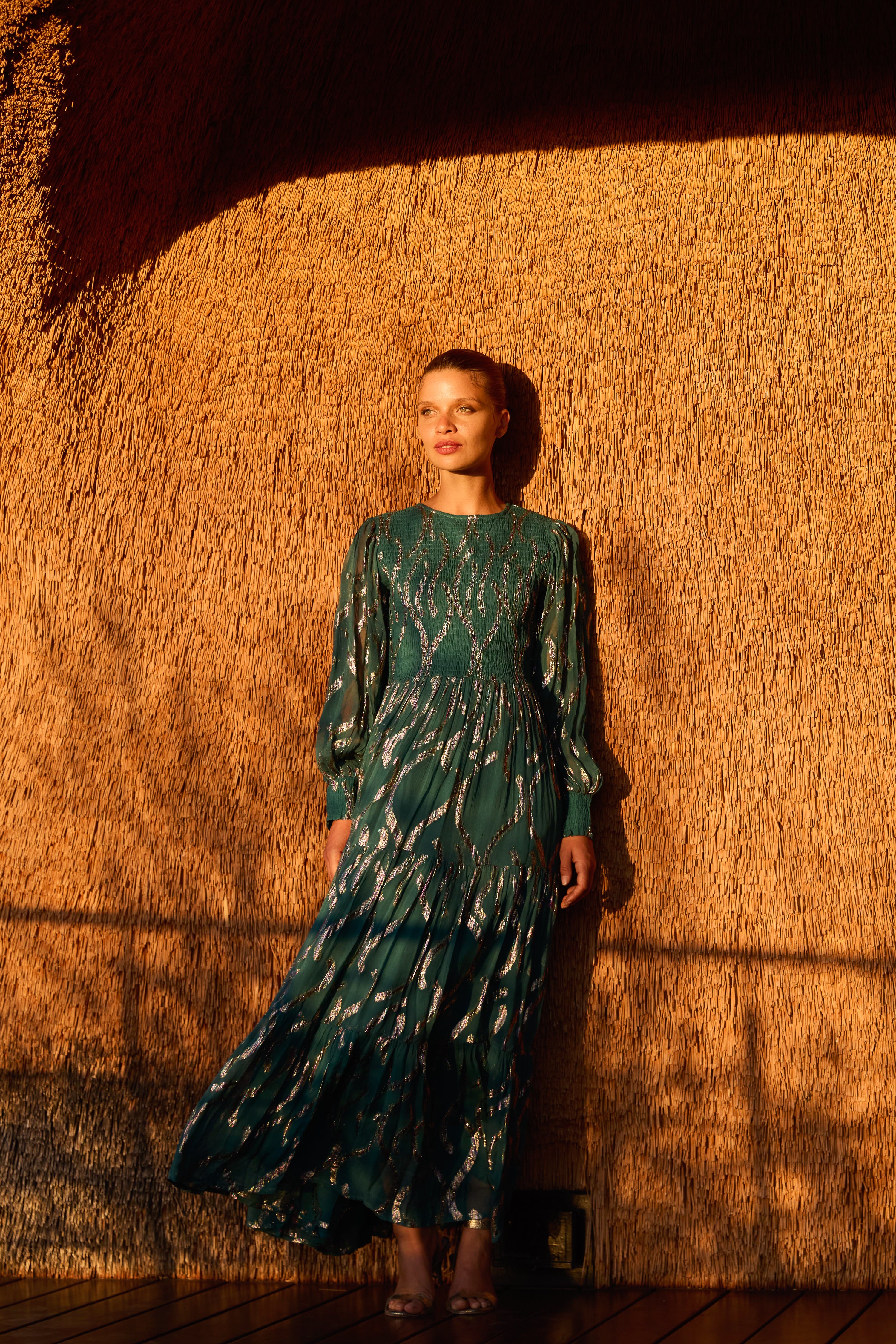 Smocked Top Maxi- Borealis Jade