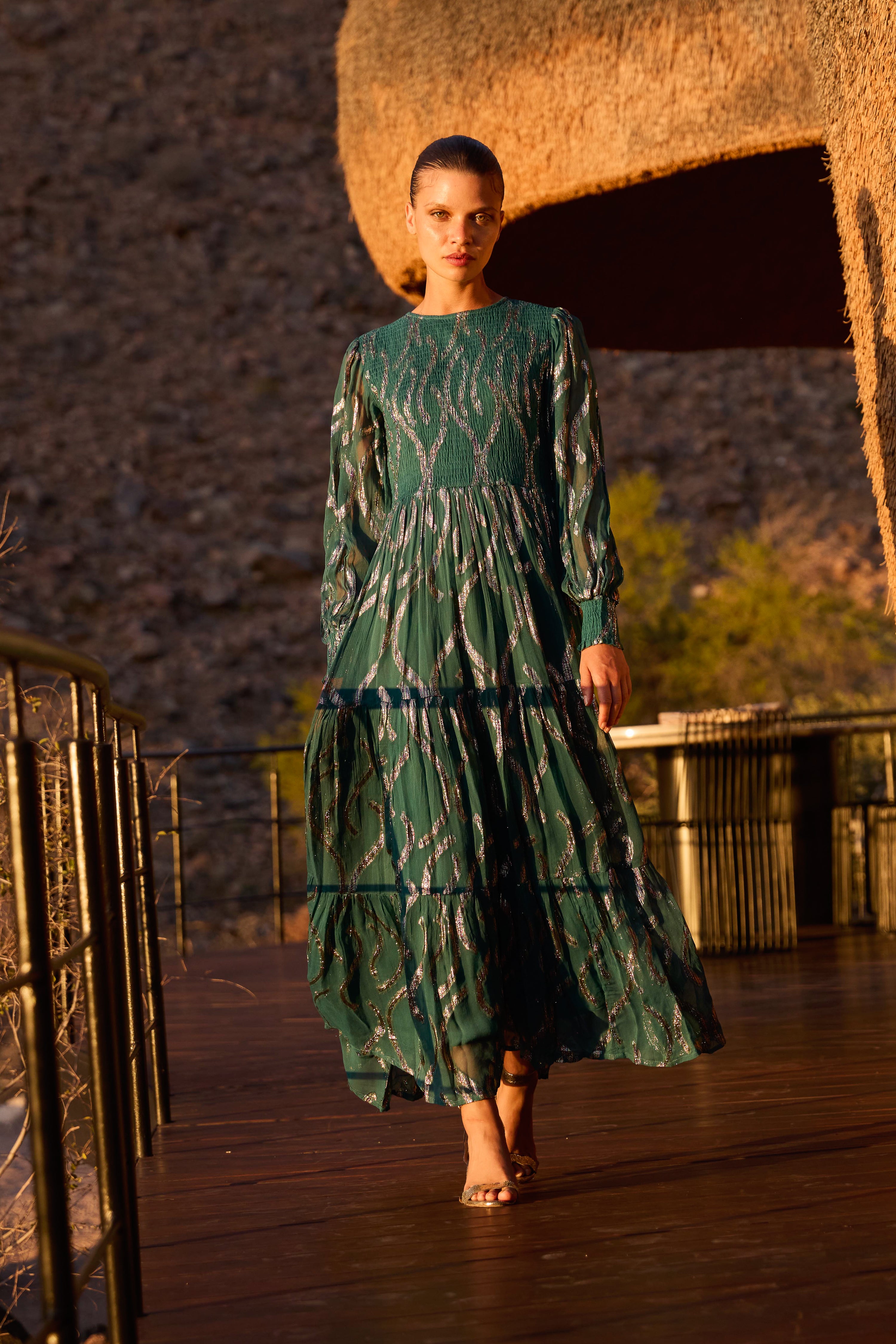 Smocked Top Maxi- Borealis Jade