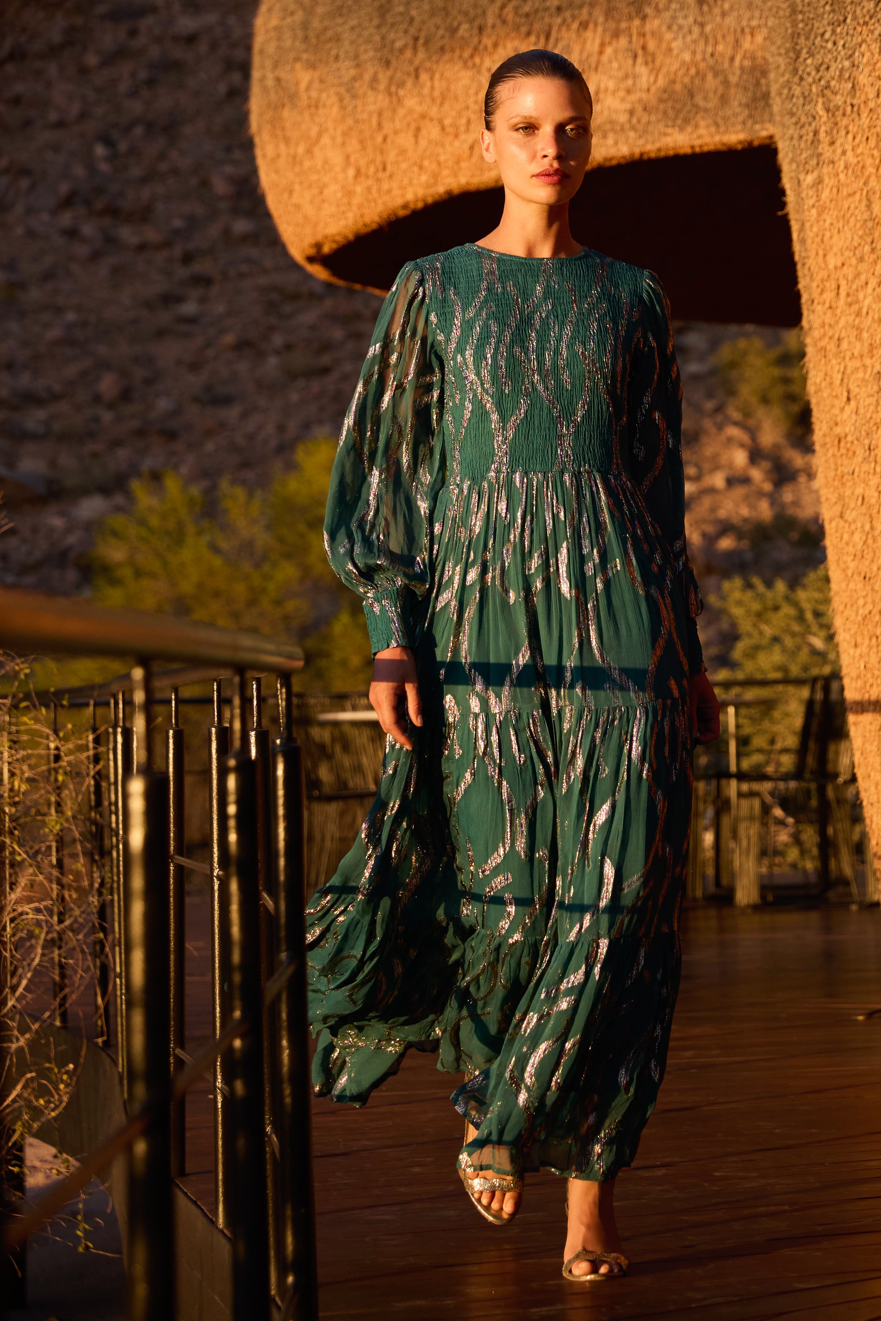 Smocked Top Maxi- Borealis Jade