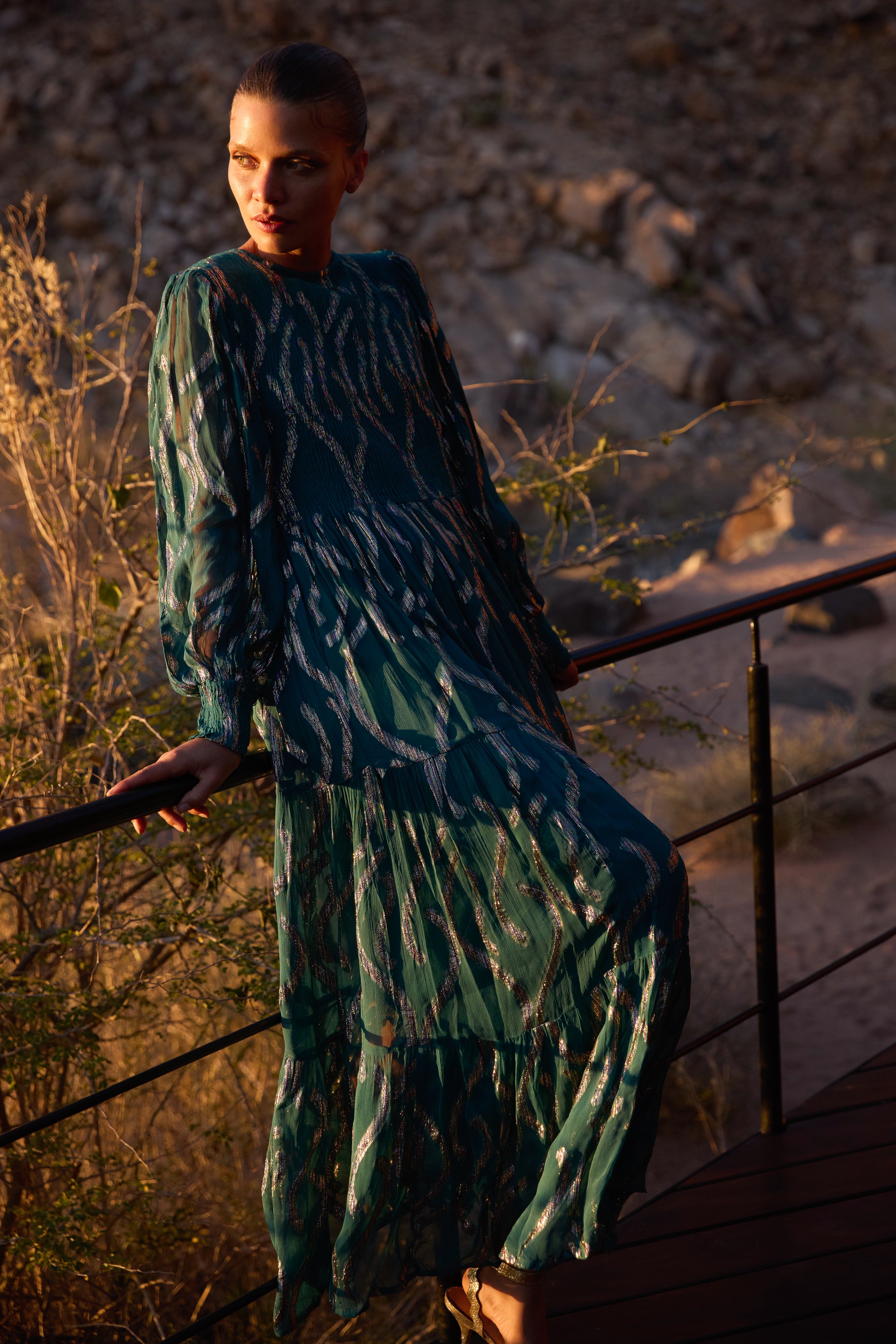 Smocked Top Maxi- Borealis Jade