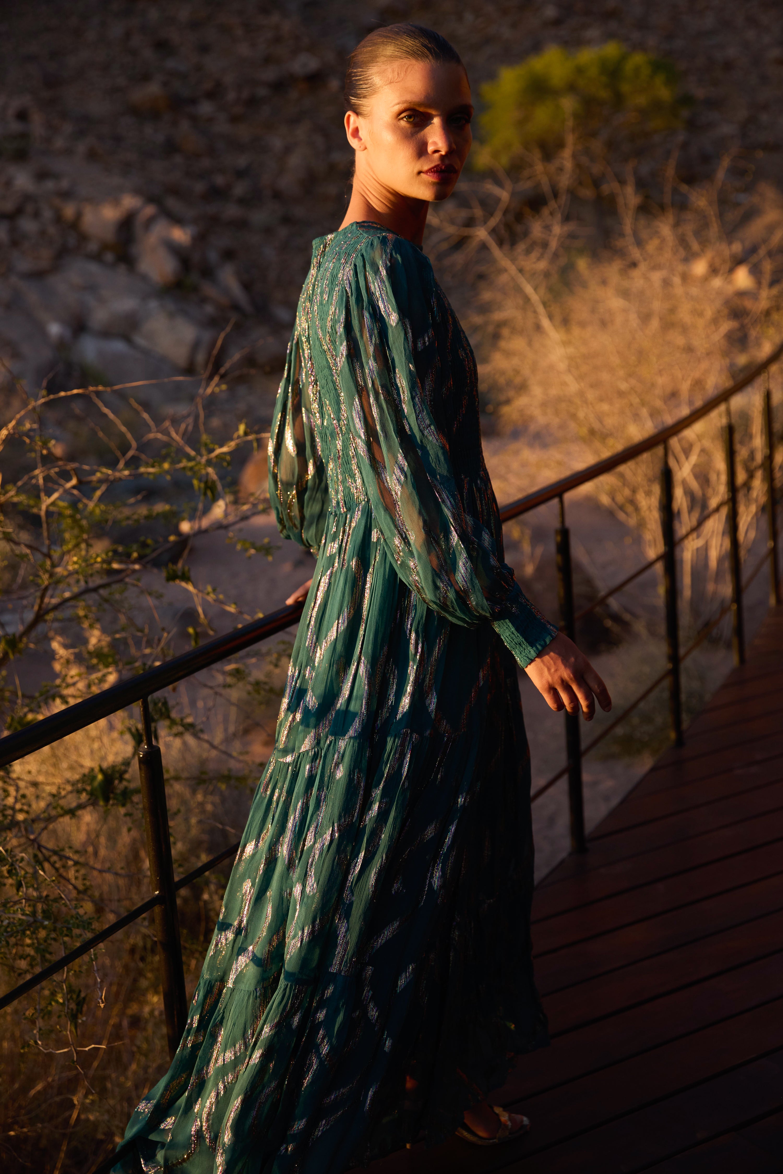 Smocked Top Maxi- Borealis Jade