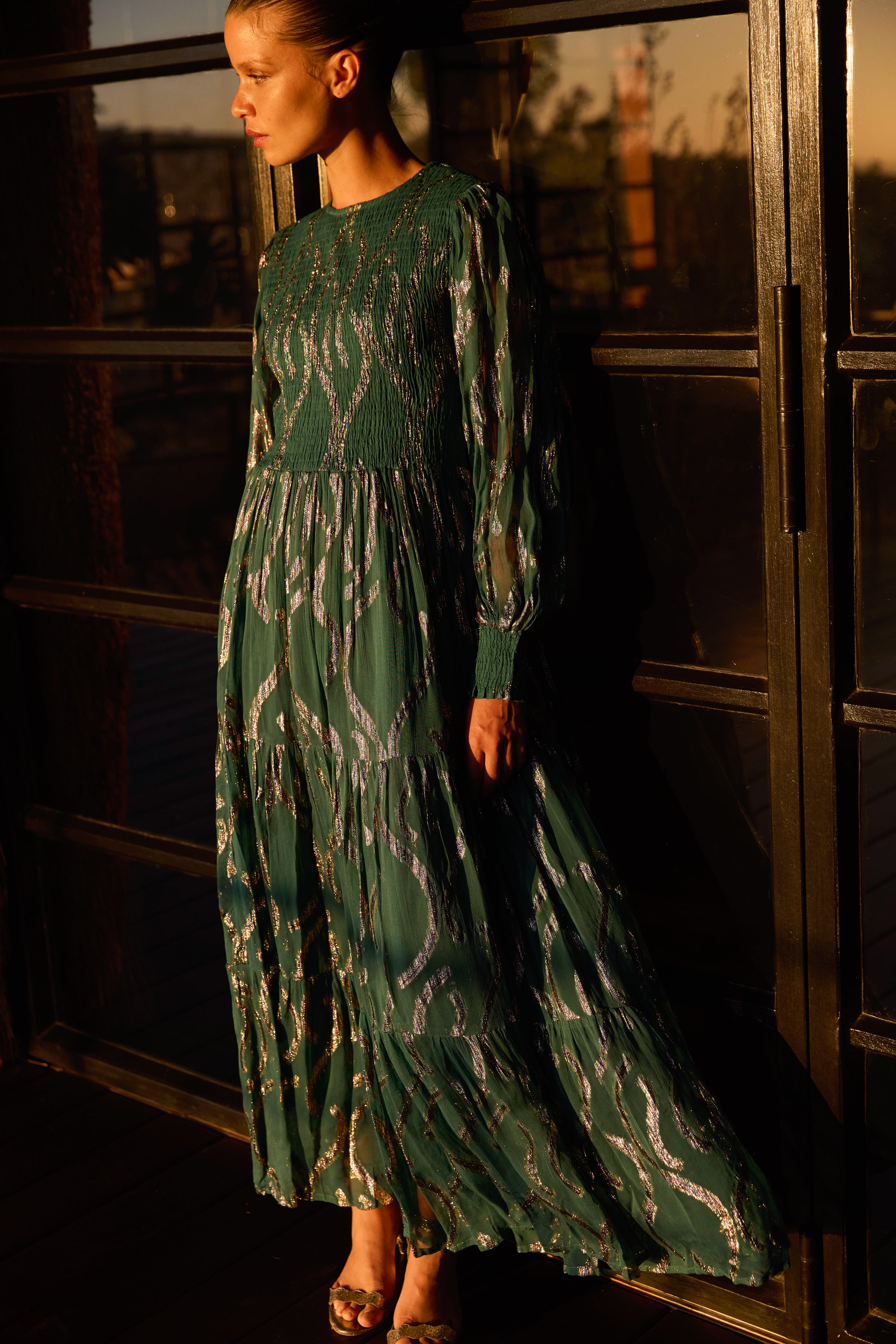 Smocked Top Maxi- Borealis Jade