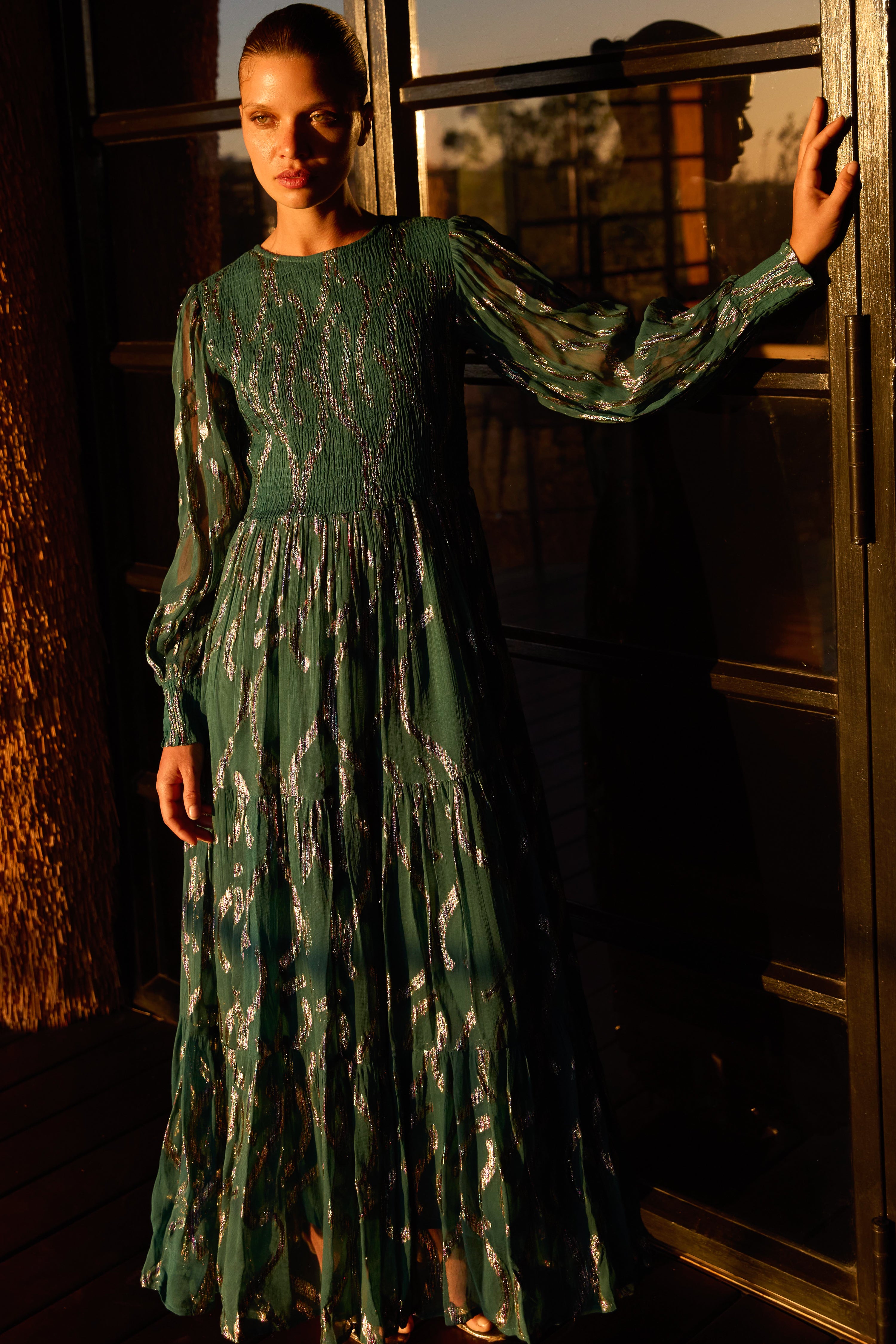 Smocked Top Maxi- Borealis Jade