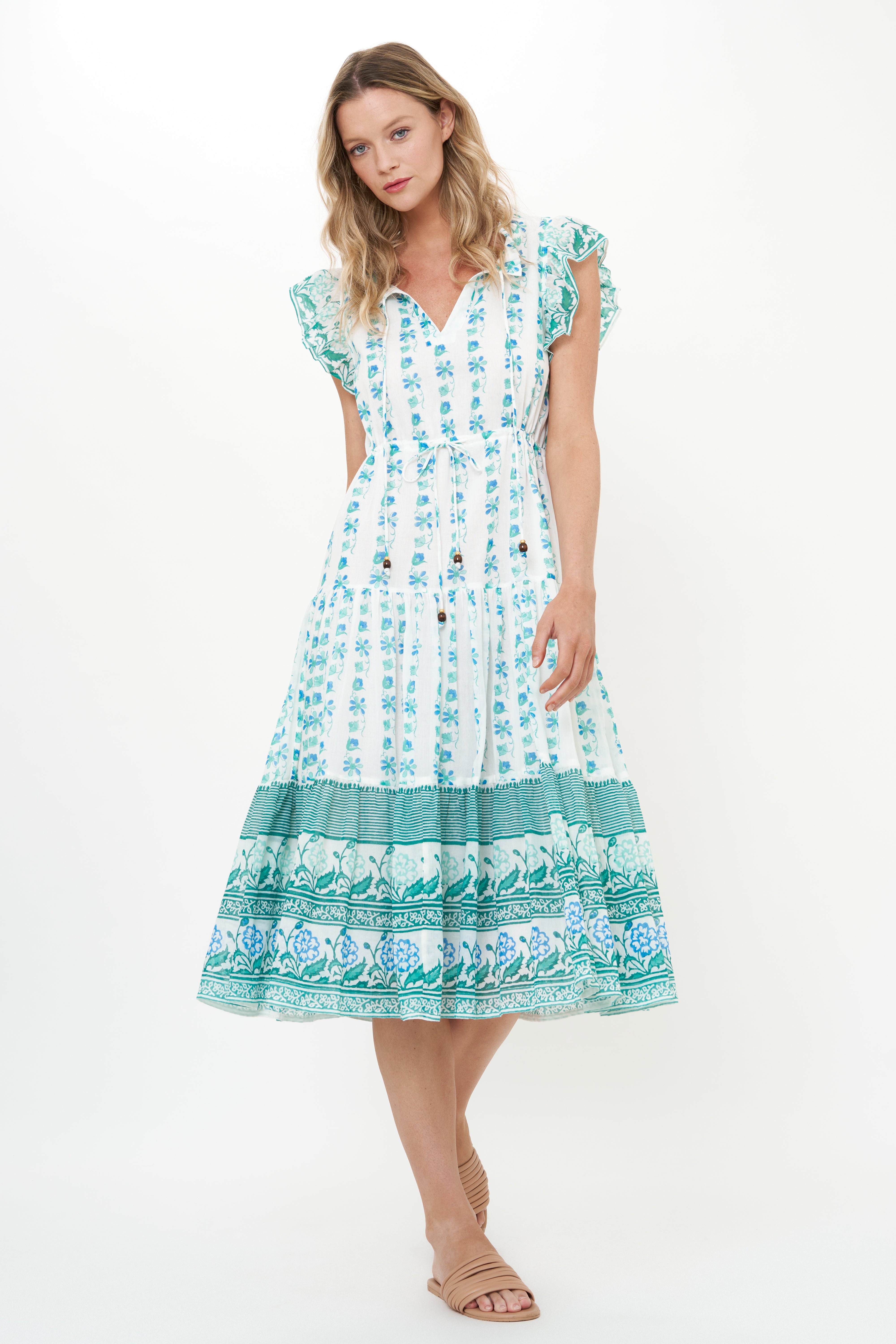Cinched Flirty Midi- Boreggo Green
