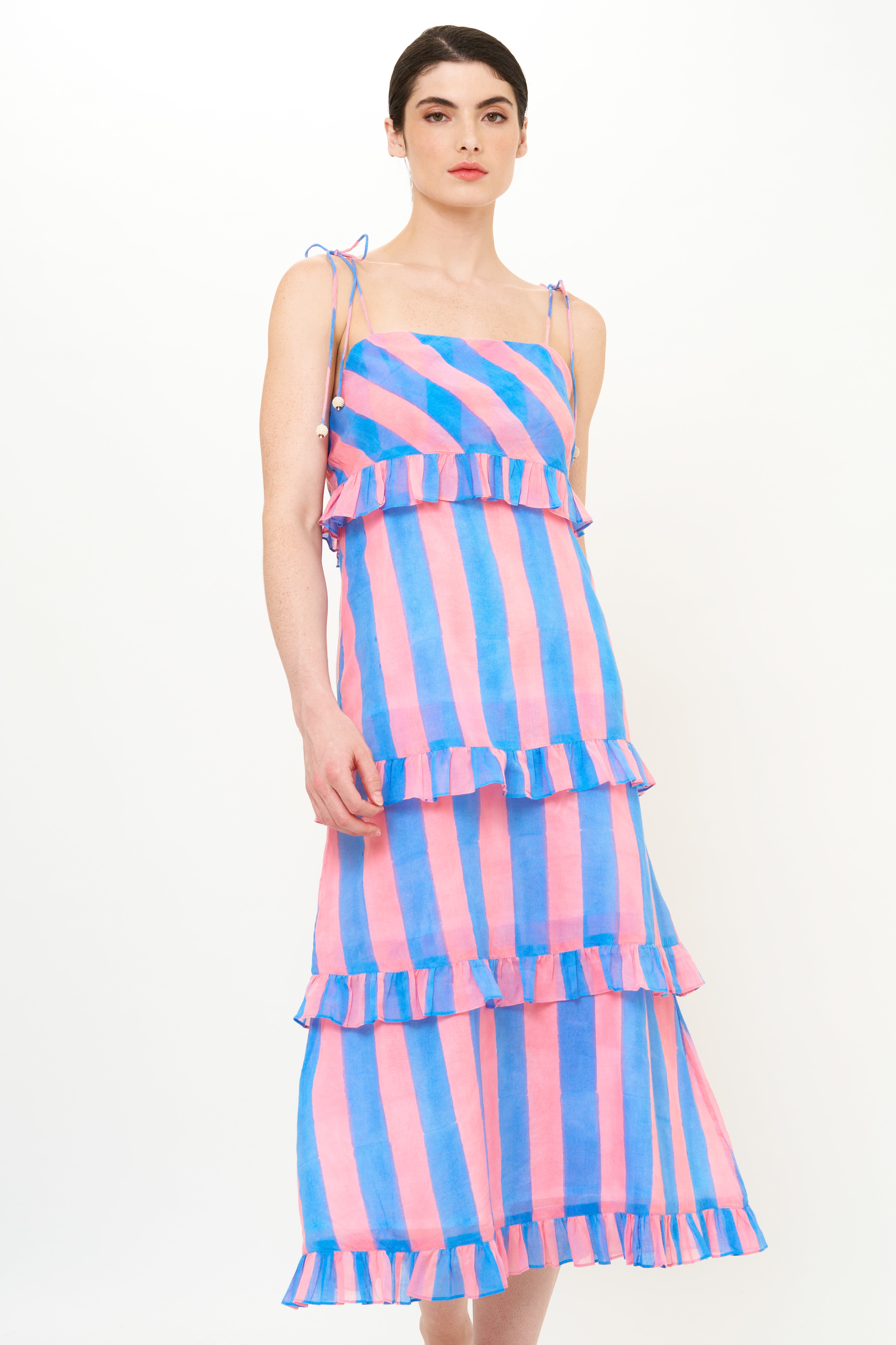 Tie Strap Ruffle Midi- Cabana Pink