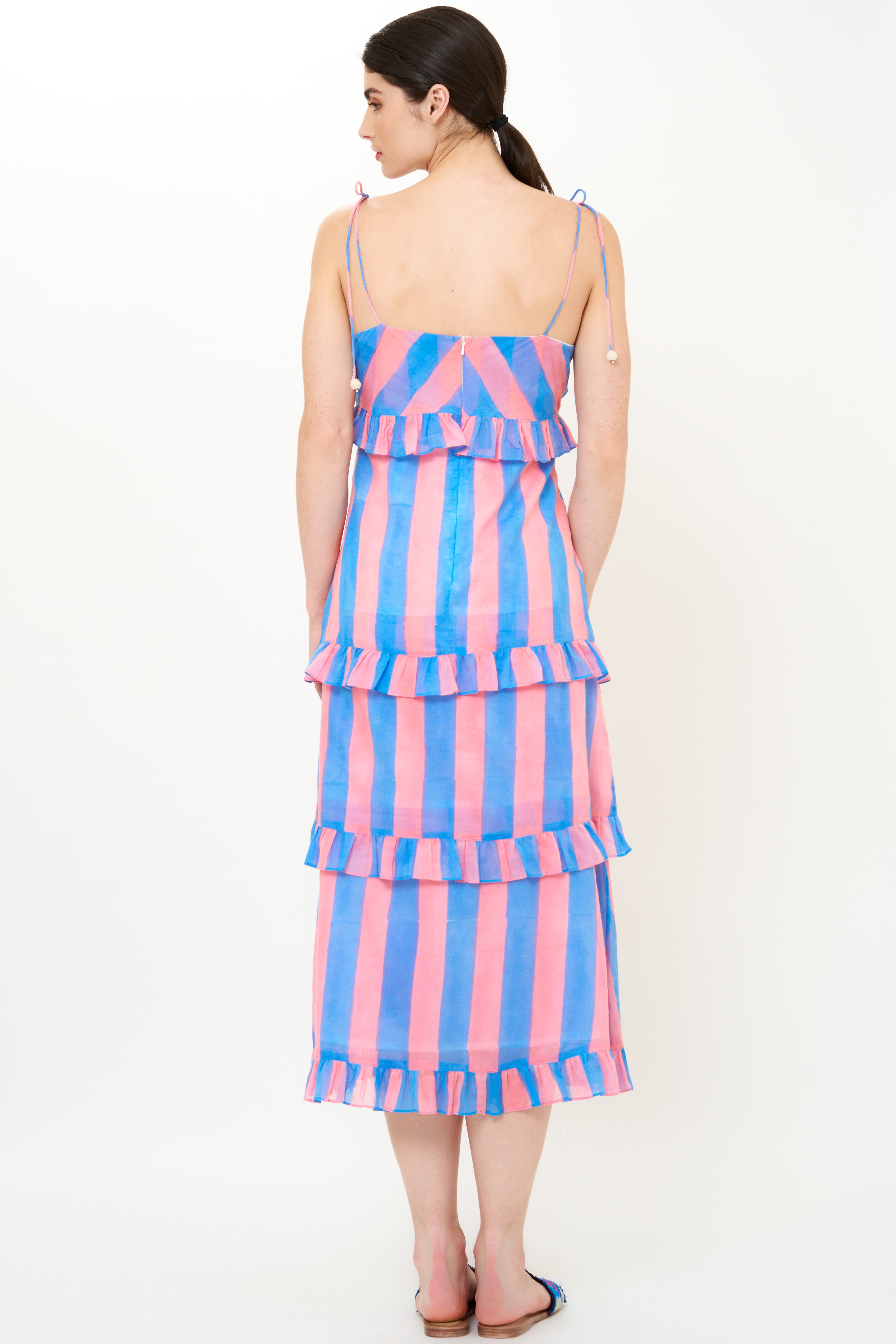 Tie Strap Ruffle Midi- Cabana Pink