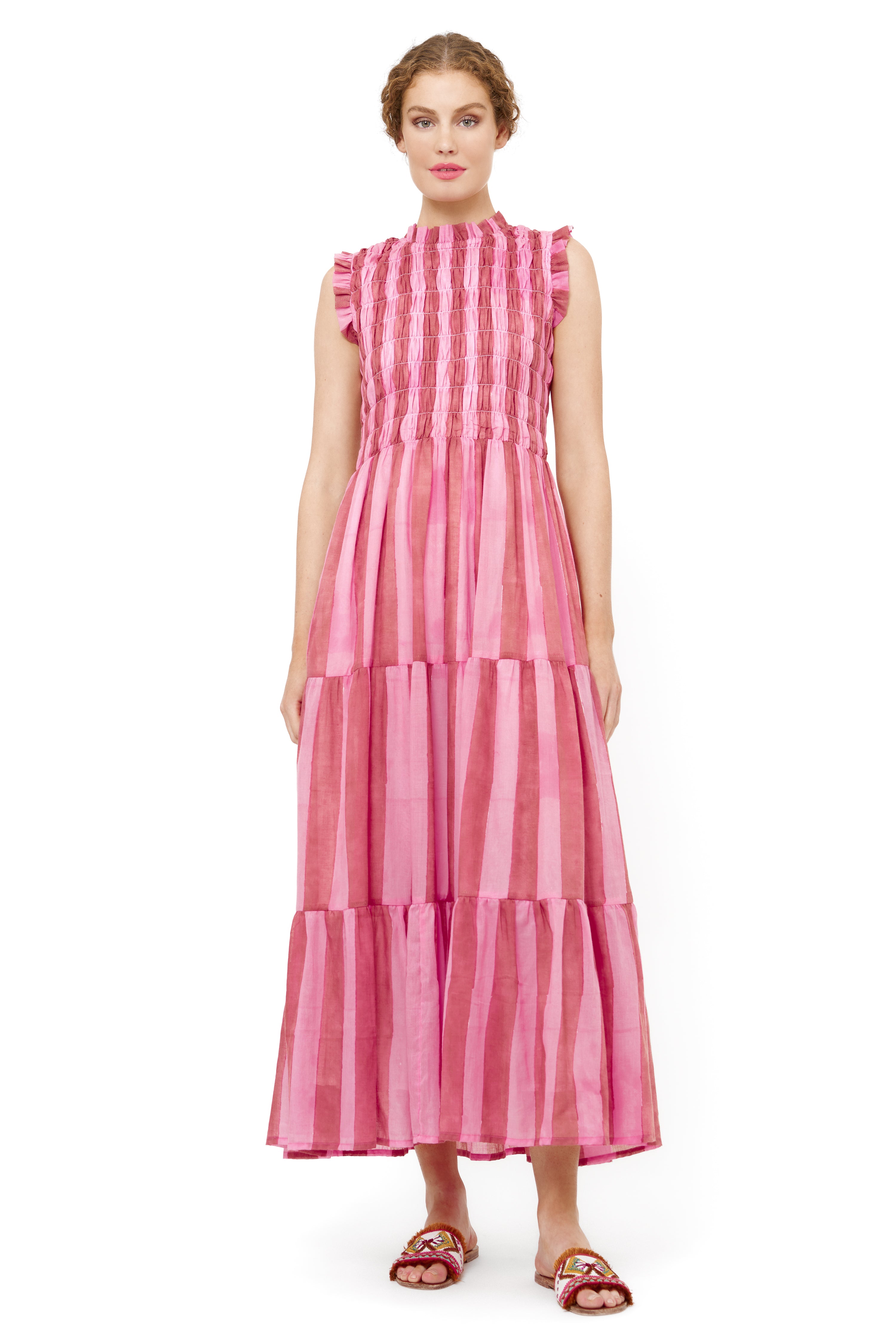 Sleeveless Smocked Maxi- Cabana Rhubarb
