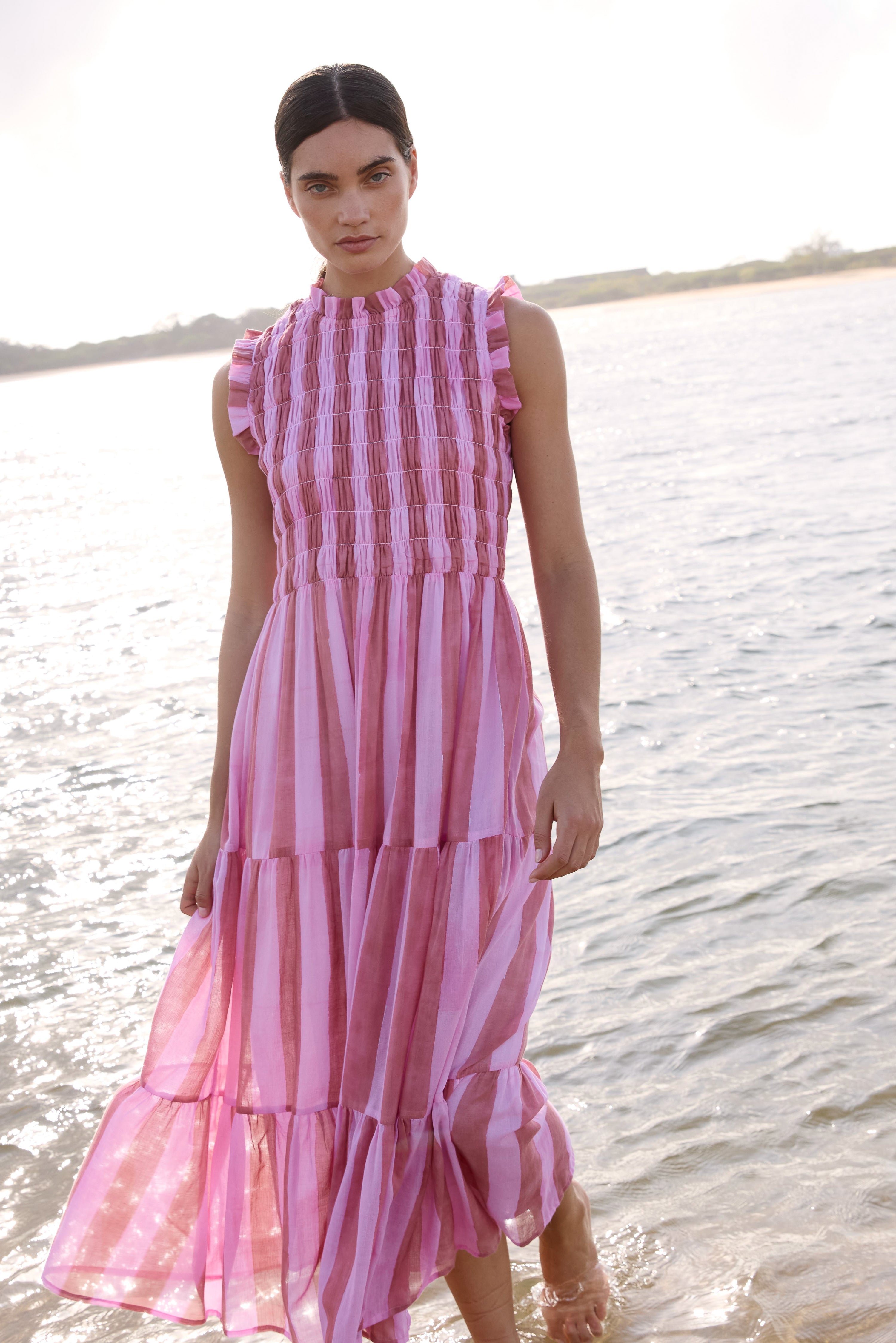 Sleeveless Smocked Maxi- Cabana Rhubarb