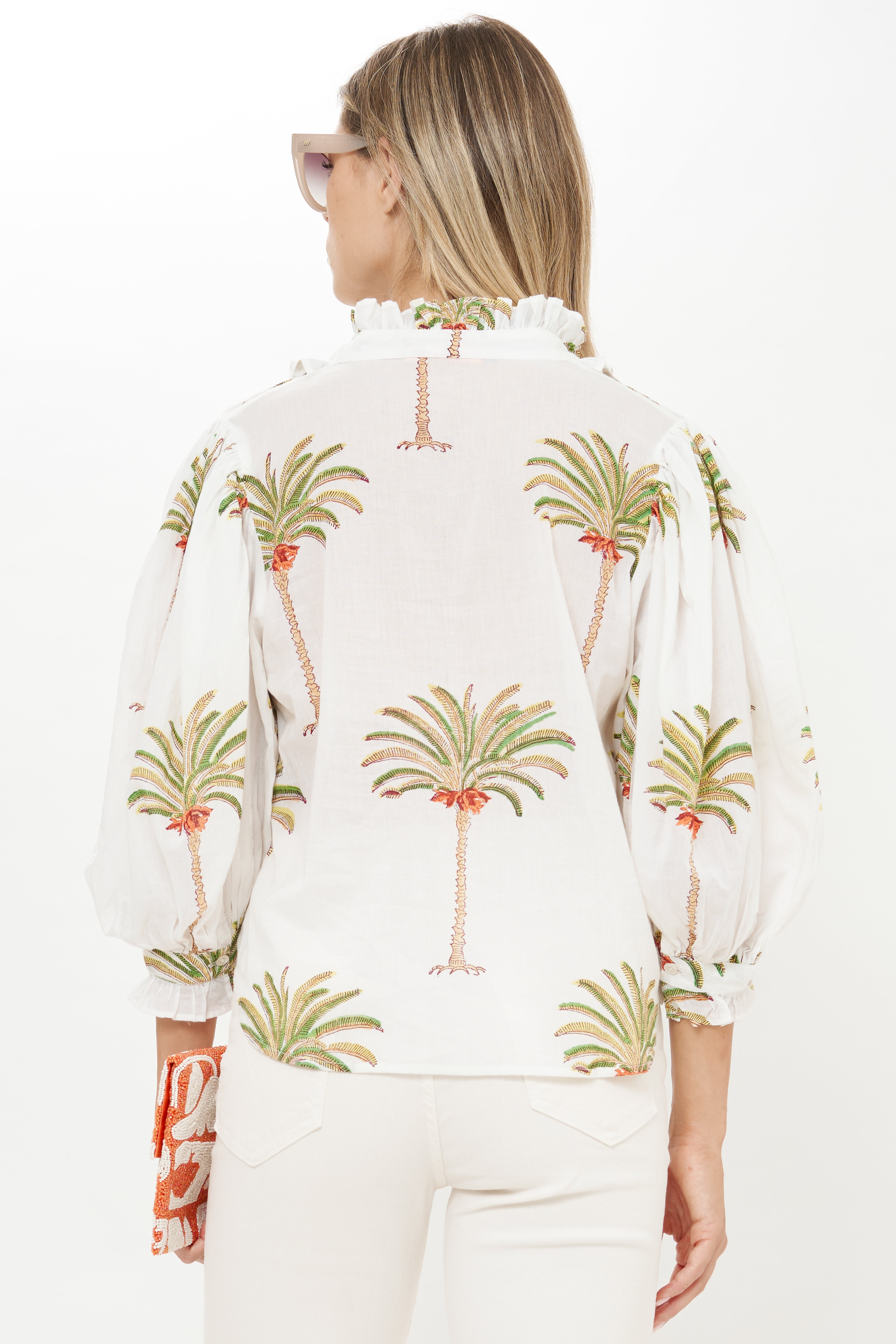 Ruffle Front Button Blouse- Canary Green