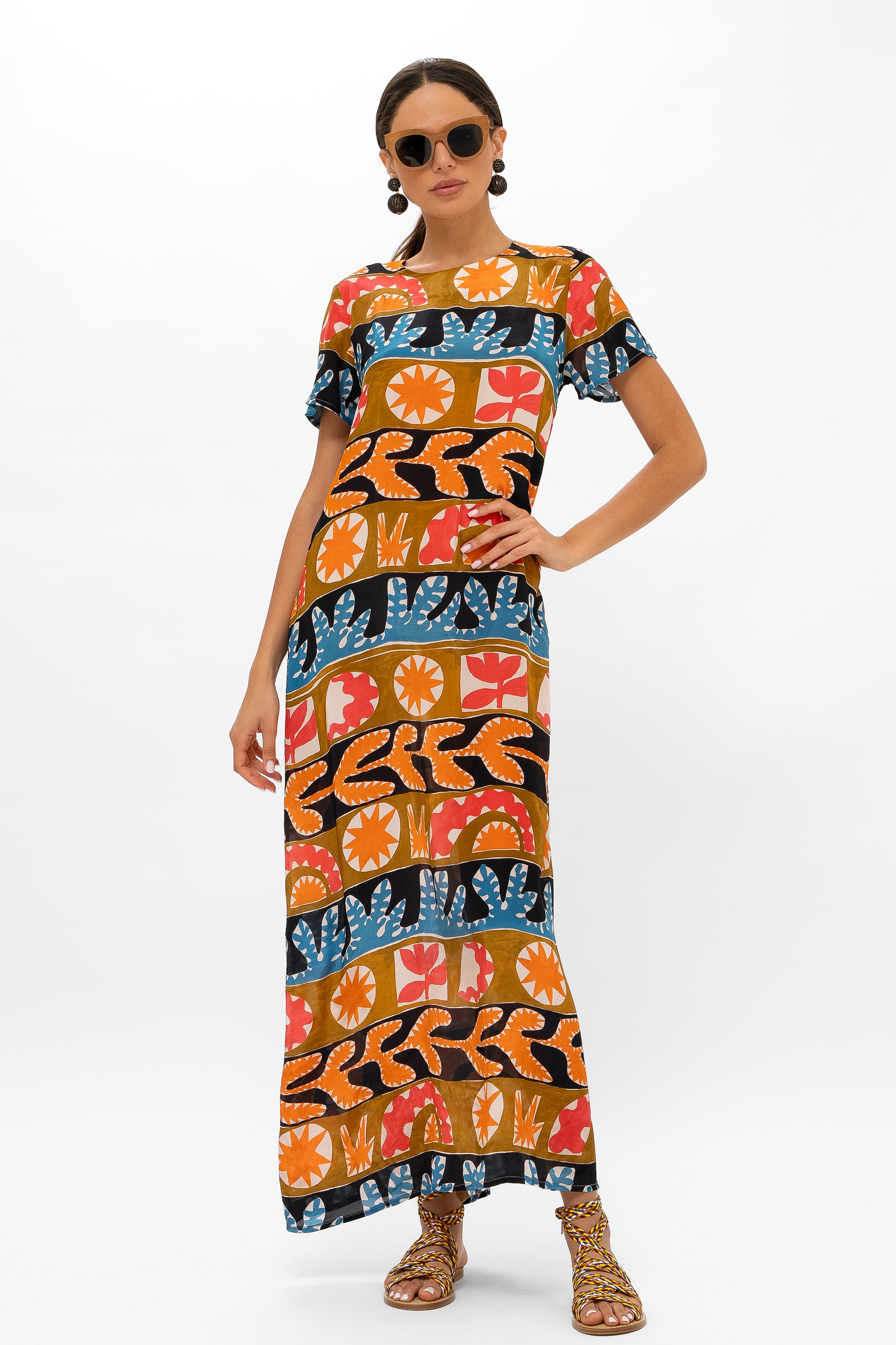 Short Sleeve Shift Maxi- Canyon Red