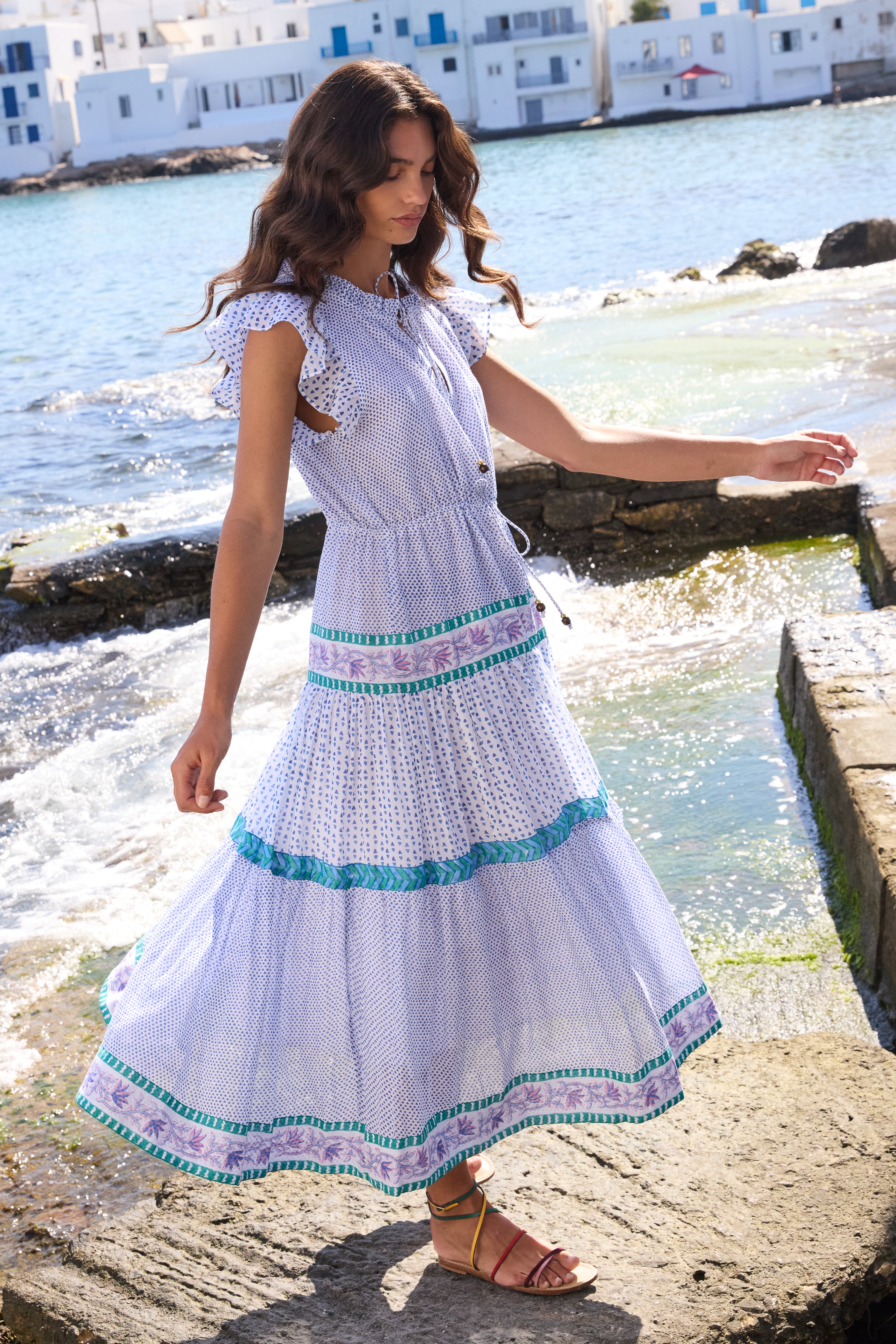 Cinched Flirty Midi- Capri Blue