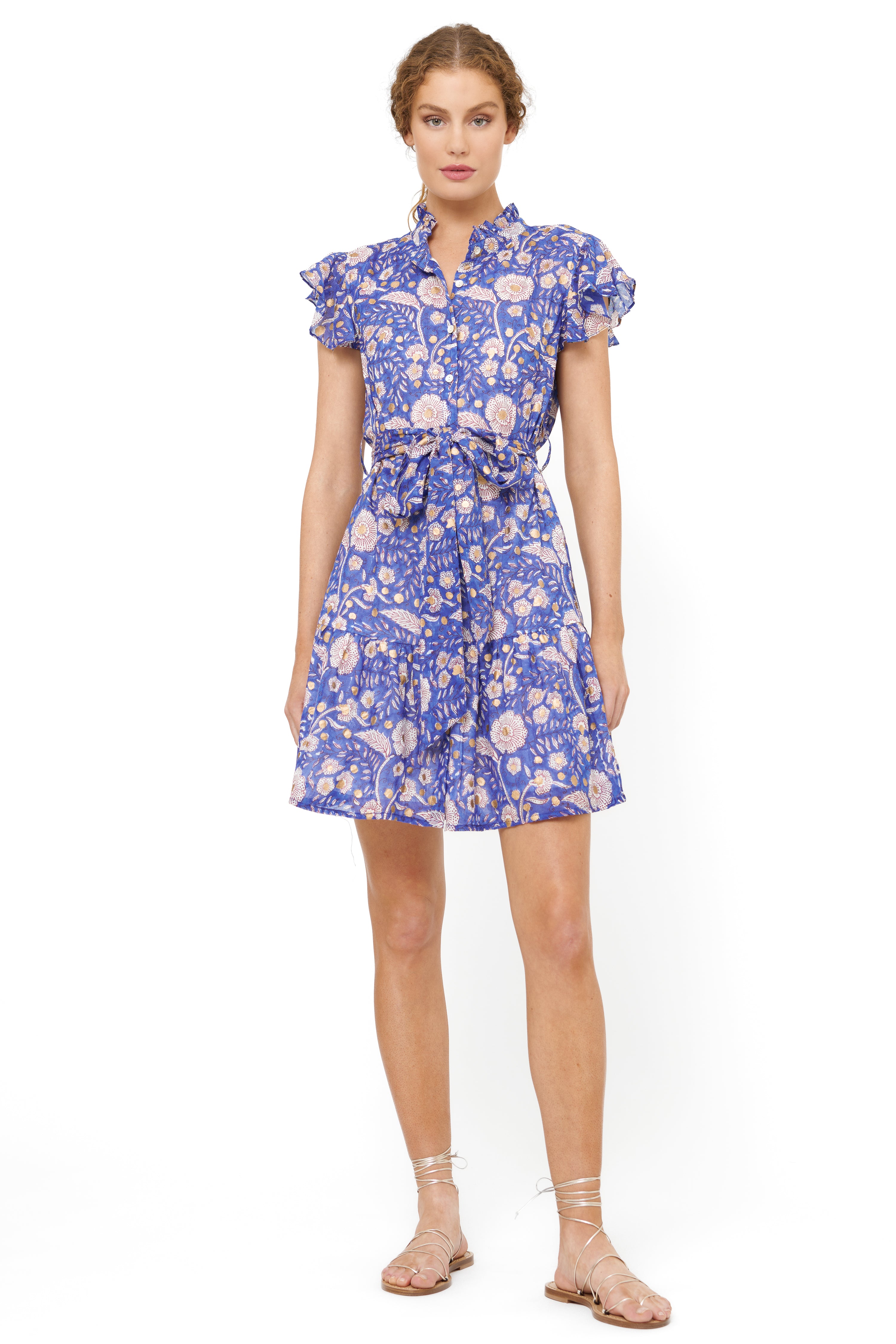 Ruffle Collar Button Mini- Carolina Cobalt