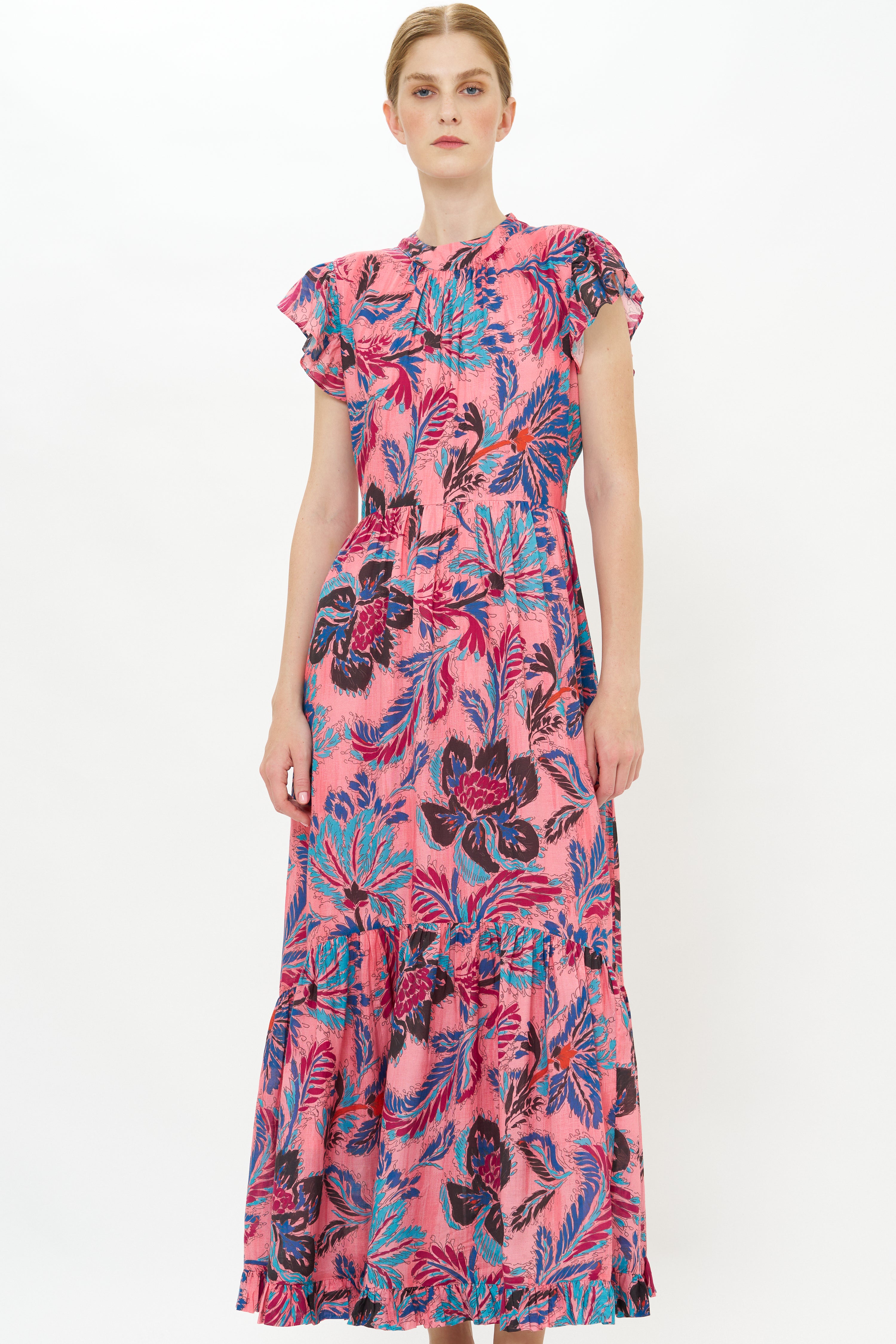 Mock Neck Flutter Maxi- Chennai Rose