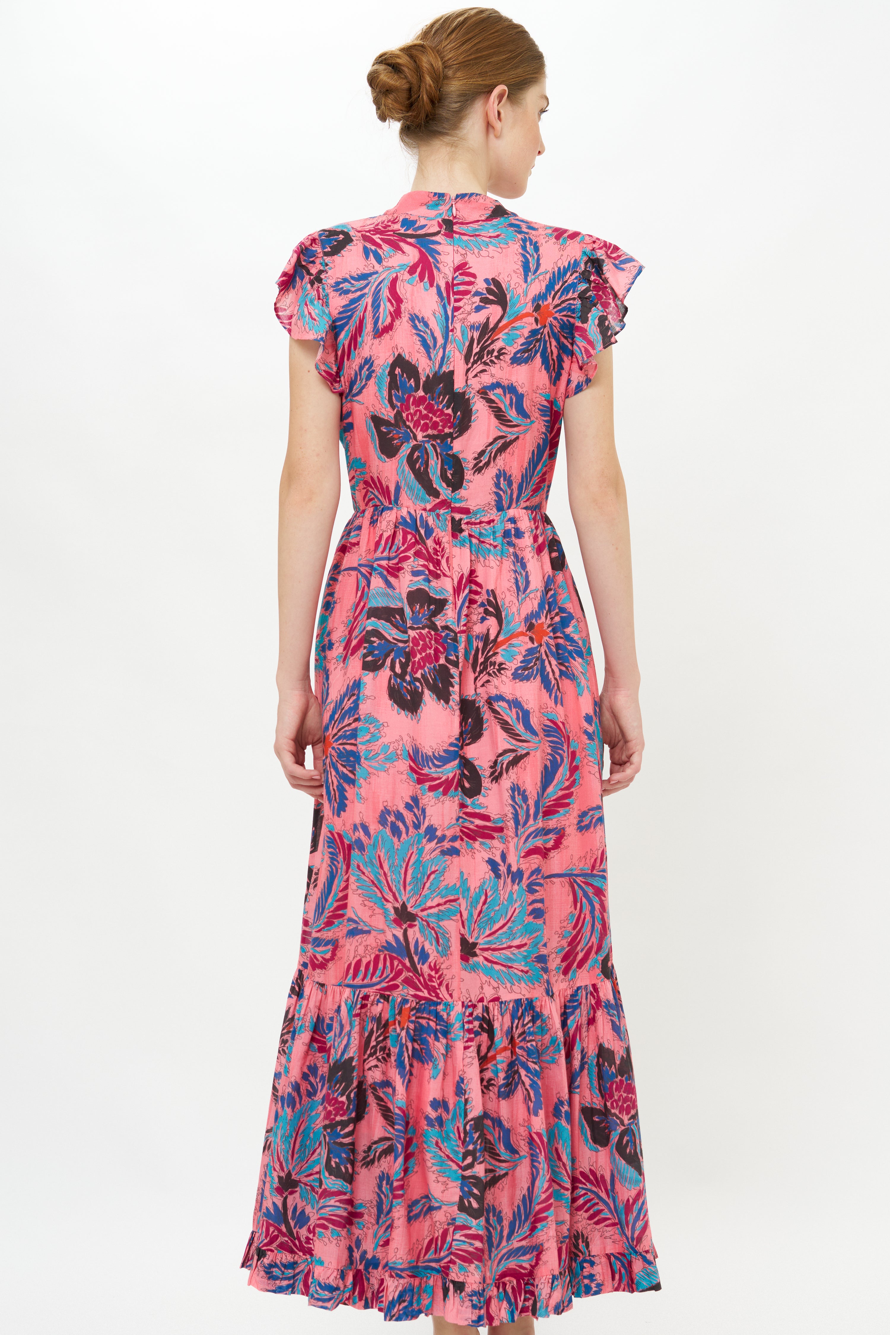 Mock Neck Flutter Maxi- Chennai Rose