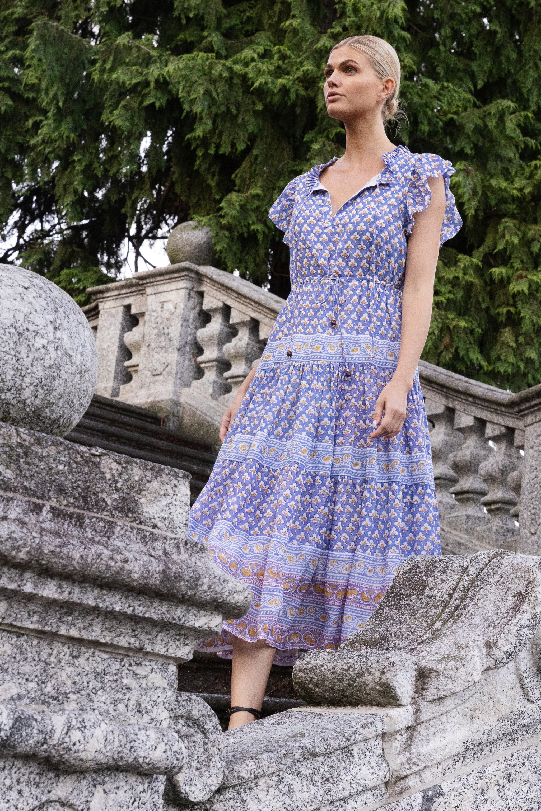 Cinched Flirty Midi- Clover Blue-Large