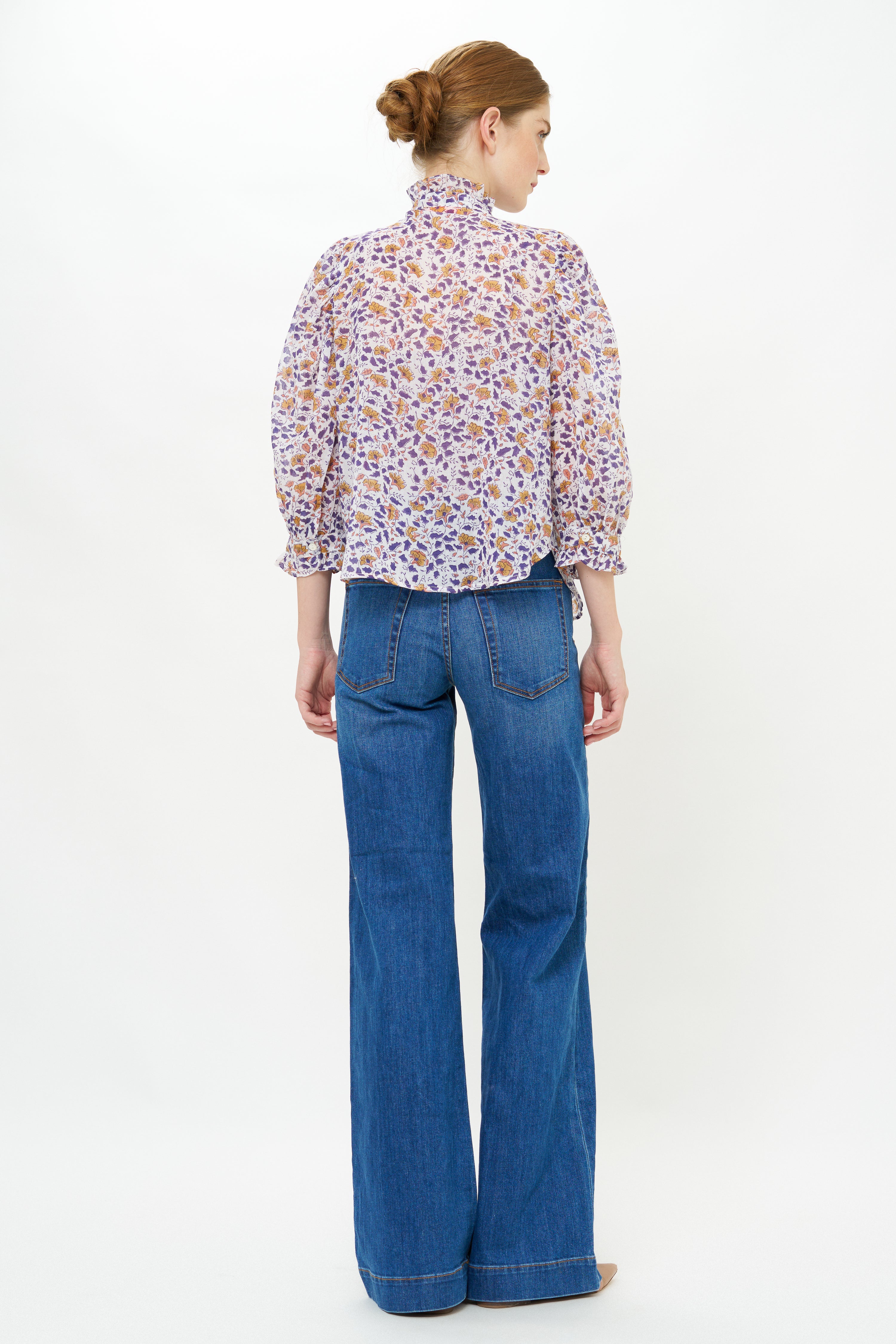Ruffle Front Button Blouse- Cotswold Navy
